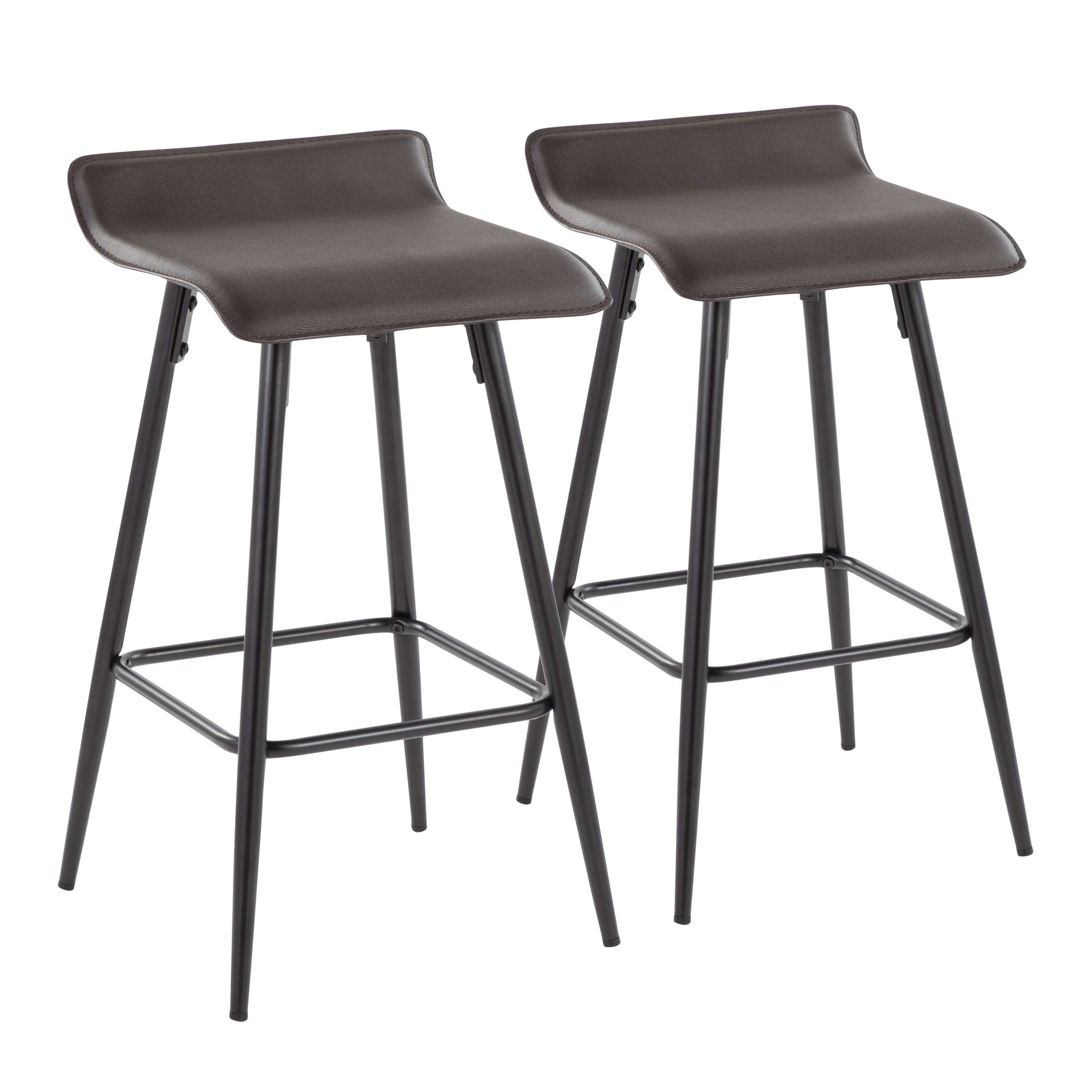 Ale 26" Contemporary Fixed Height Counter Stool in Black Steel and Espresso Faux Leather by LumiSource - Set of 2