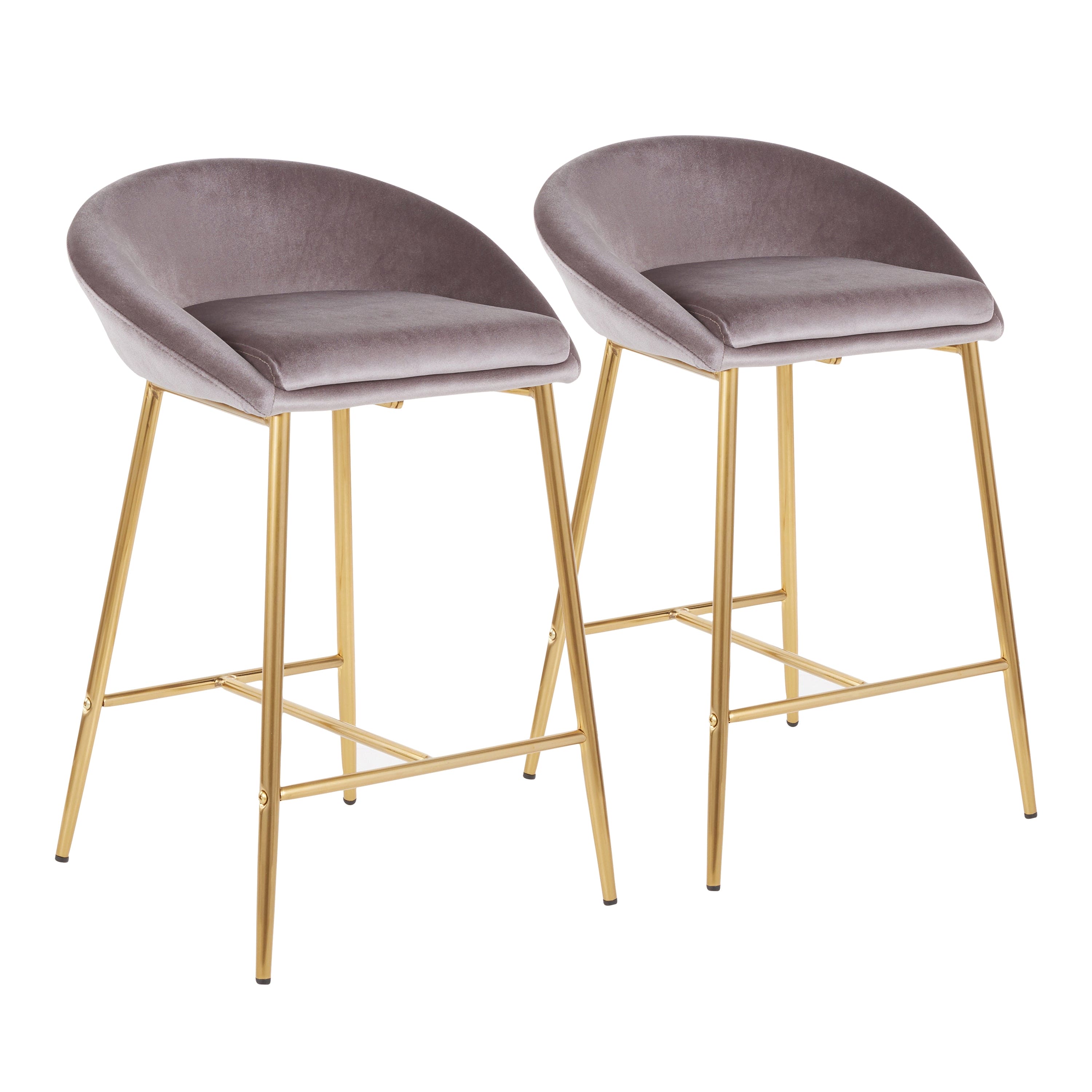 Matisse Glam 26" Counter Stool with Gold Frame and Silver Velvet by LumiSource - Set of 2