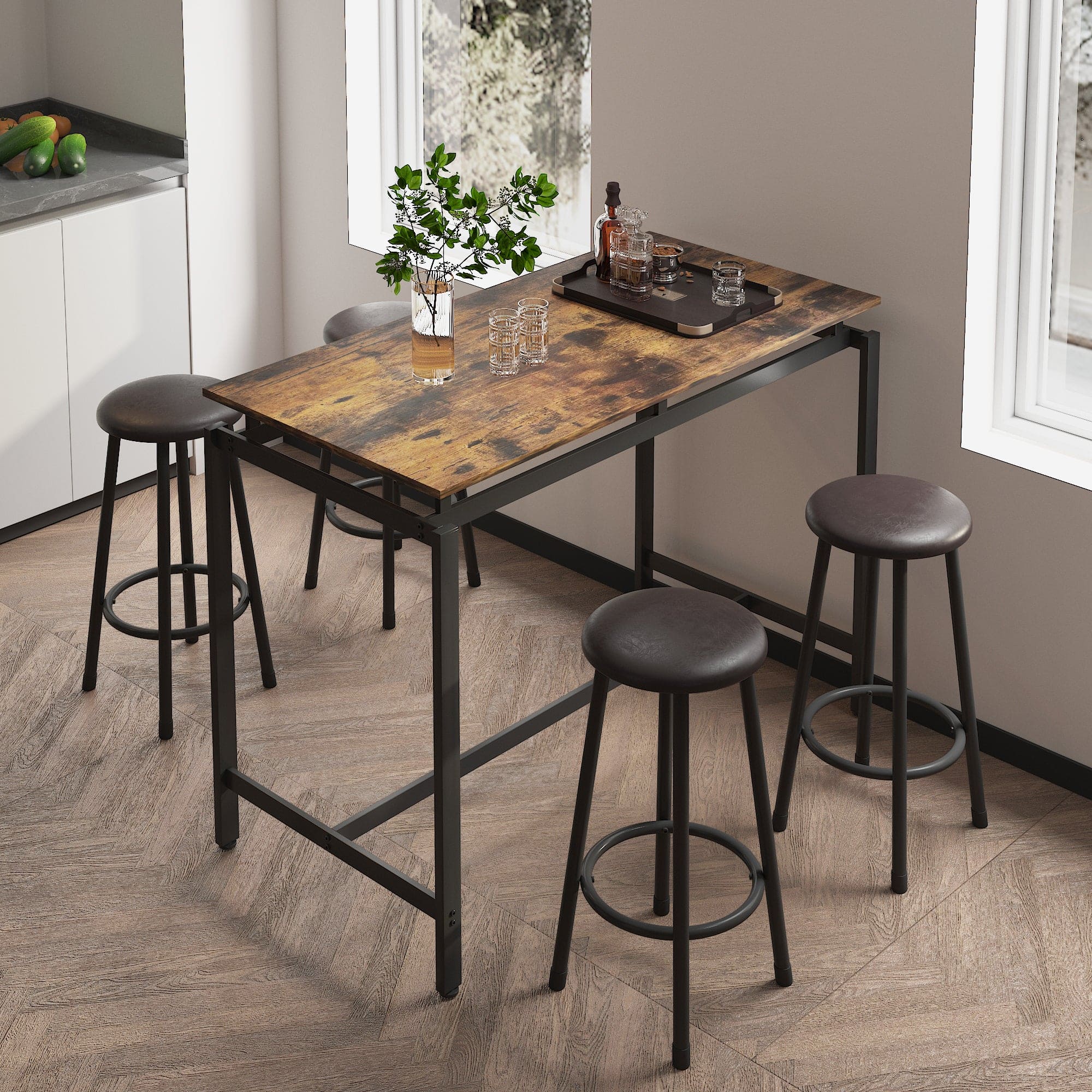 5-Piece Kitchen Counter Height Table Set, Bar Table with 4 Stools