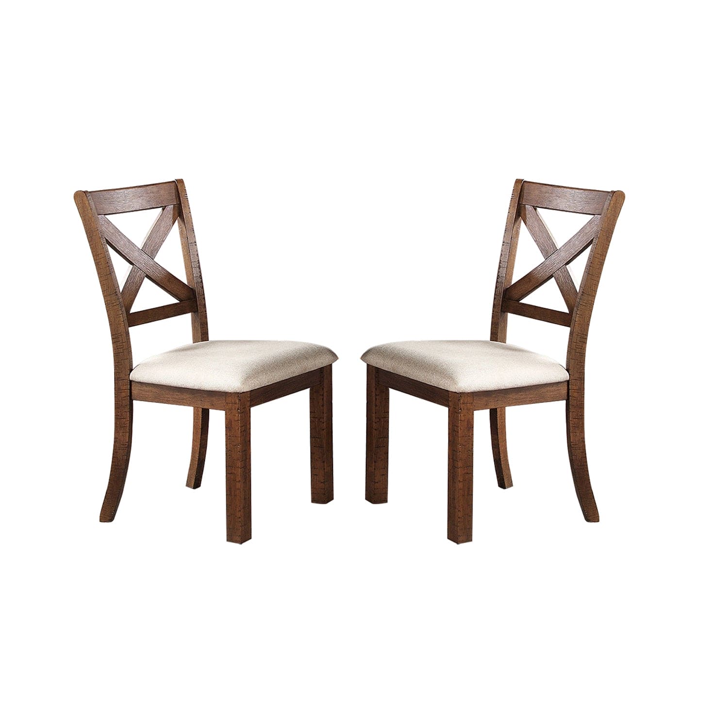 White Fabric Upholstery Wood Side Chairs, Brown