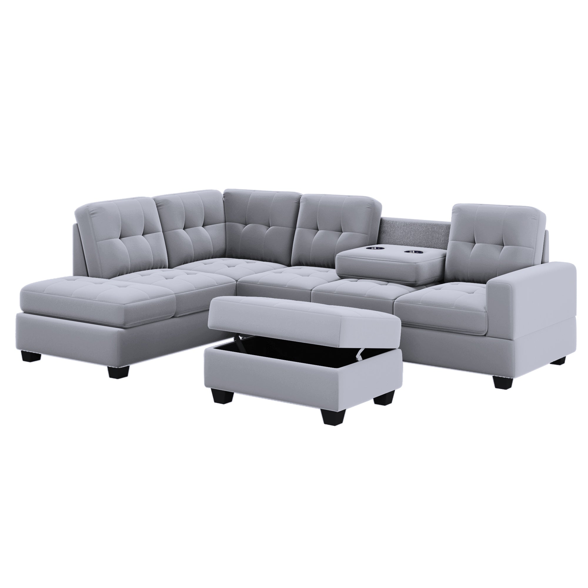 Orisfur. Sectional Sofa with Reversible Chaise Lounge, L-Shaped Couch with Storage Ottoman and Cup Holders