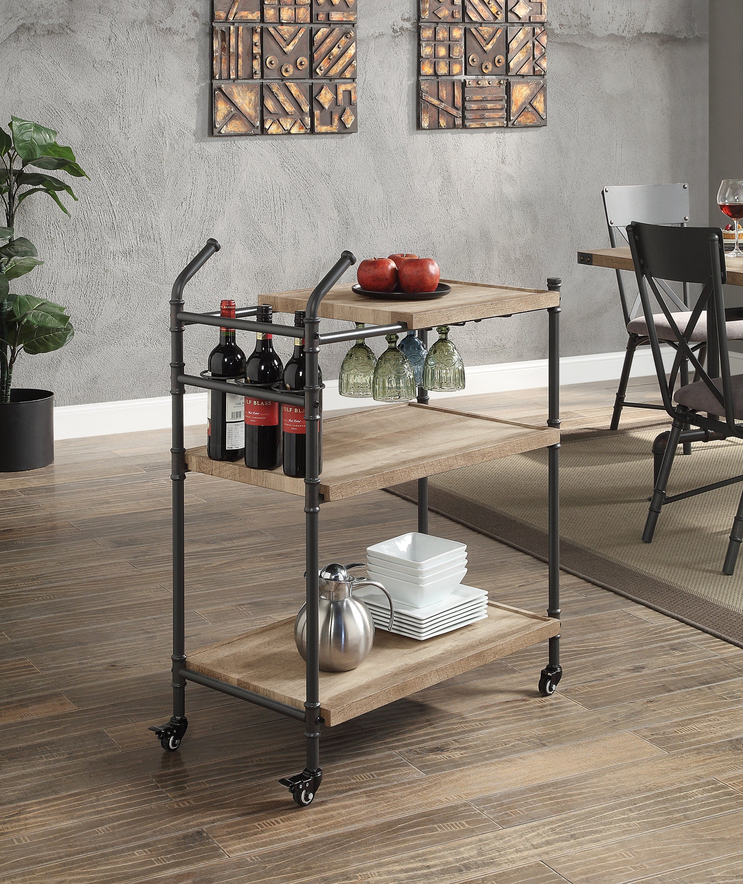 ACME Brantley Serving Cart in Oak & Sandy Black Finish AC00754