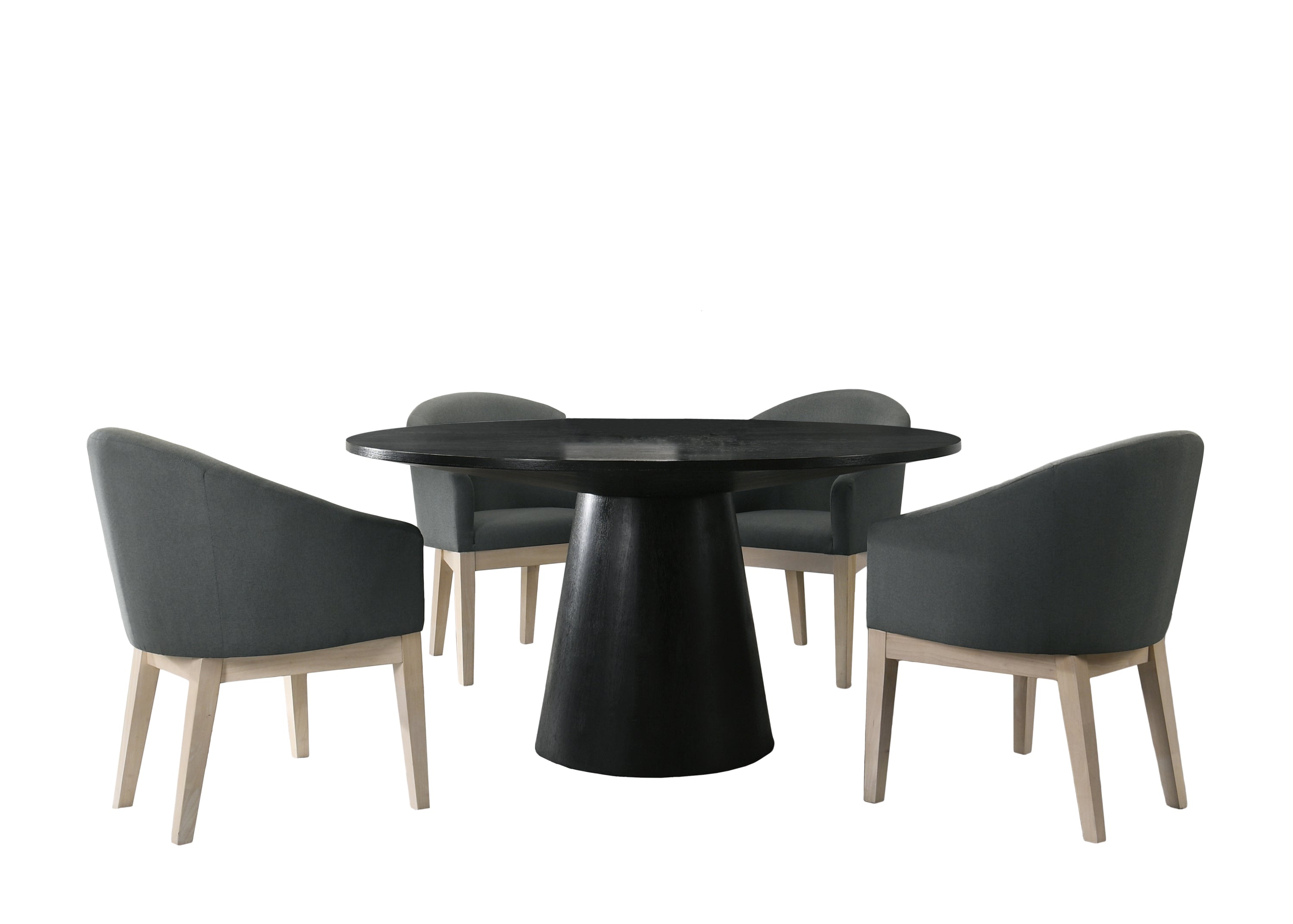 Jasper Ebony Black 5 Piece Round Dining Table Set with Gray Chairs