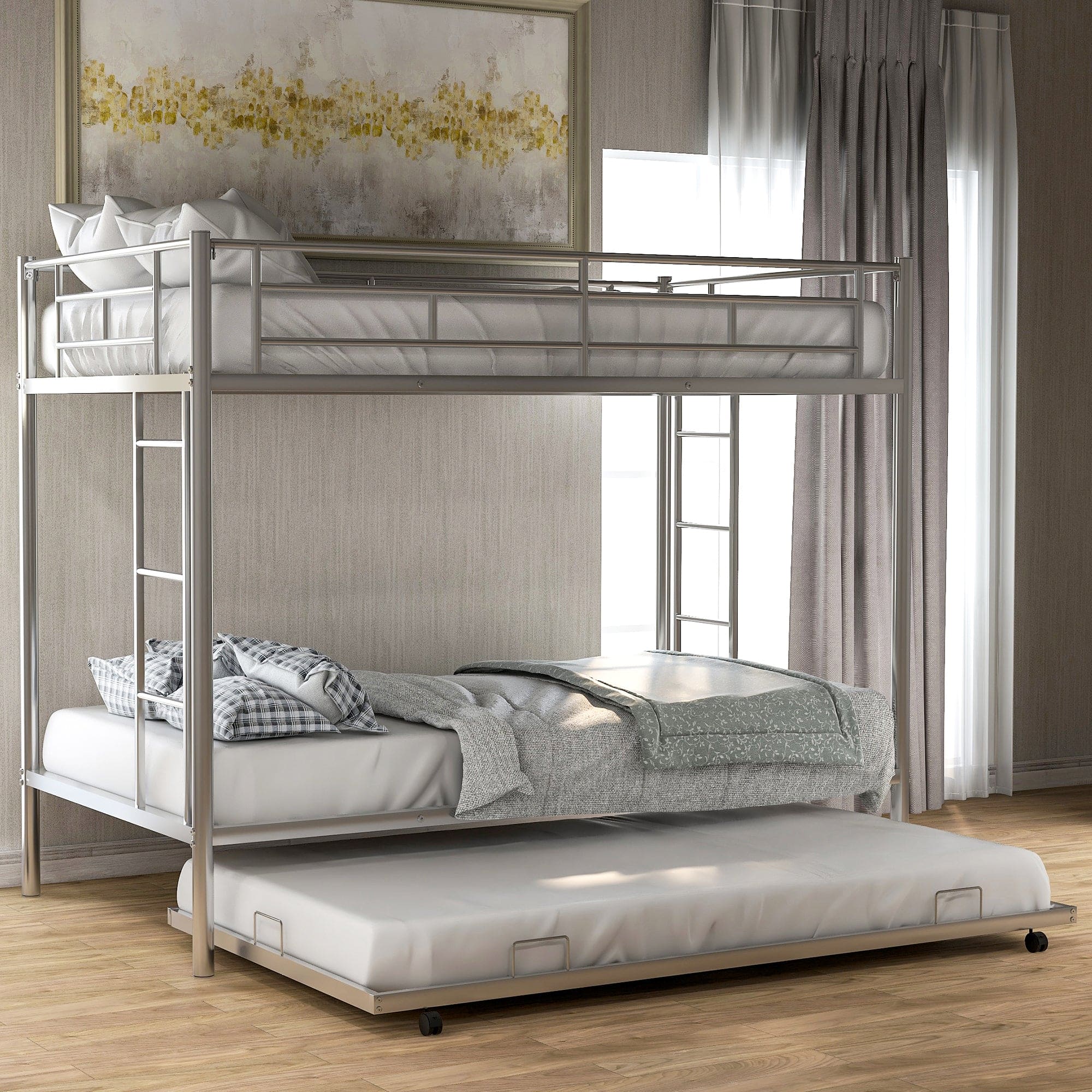 Twin over Twin Bunk Bed with Trundle, Silver(OLD SKU:MF192387AAN)