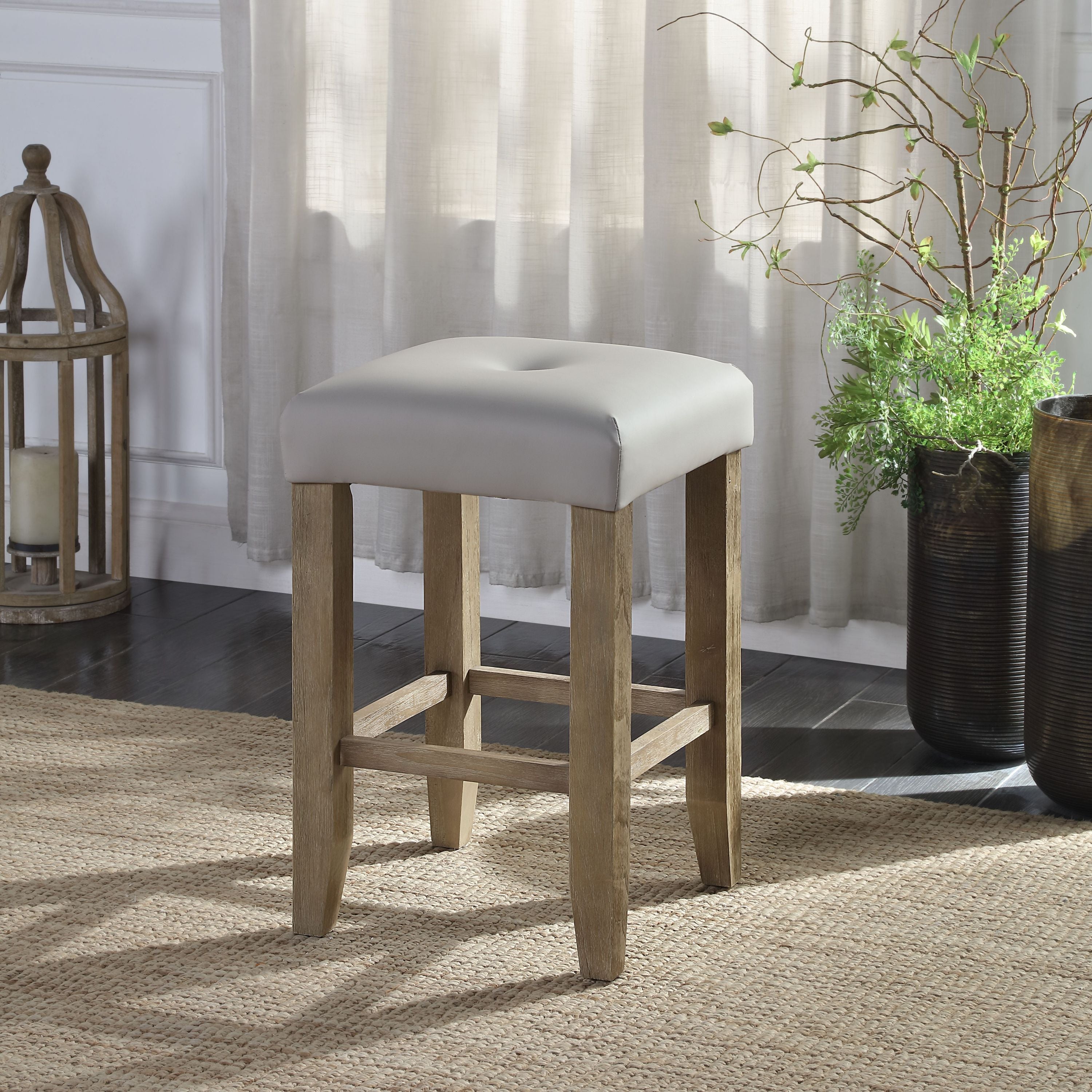 ACME Charnell Counter Height Stool (Set-2) in Gary PU & Oak Finish DN00552