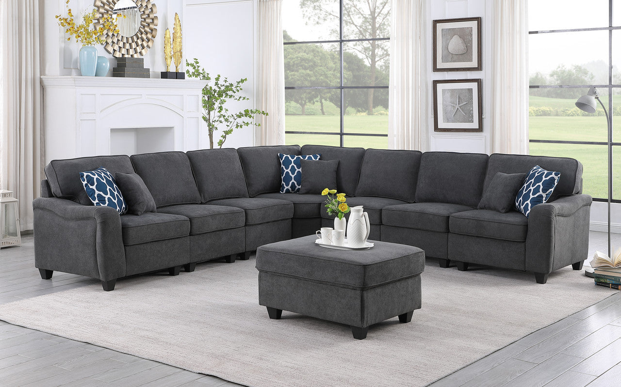 Leo Dark Gray Woven 8Pc Modular L-Shape Sectional Sofa and Ottoman