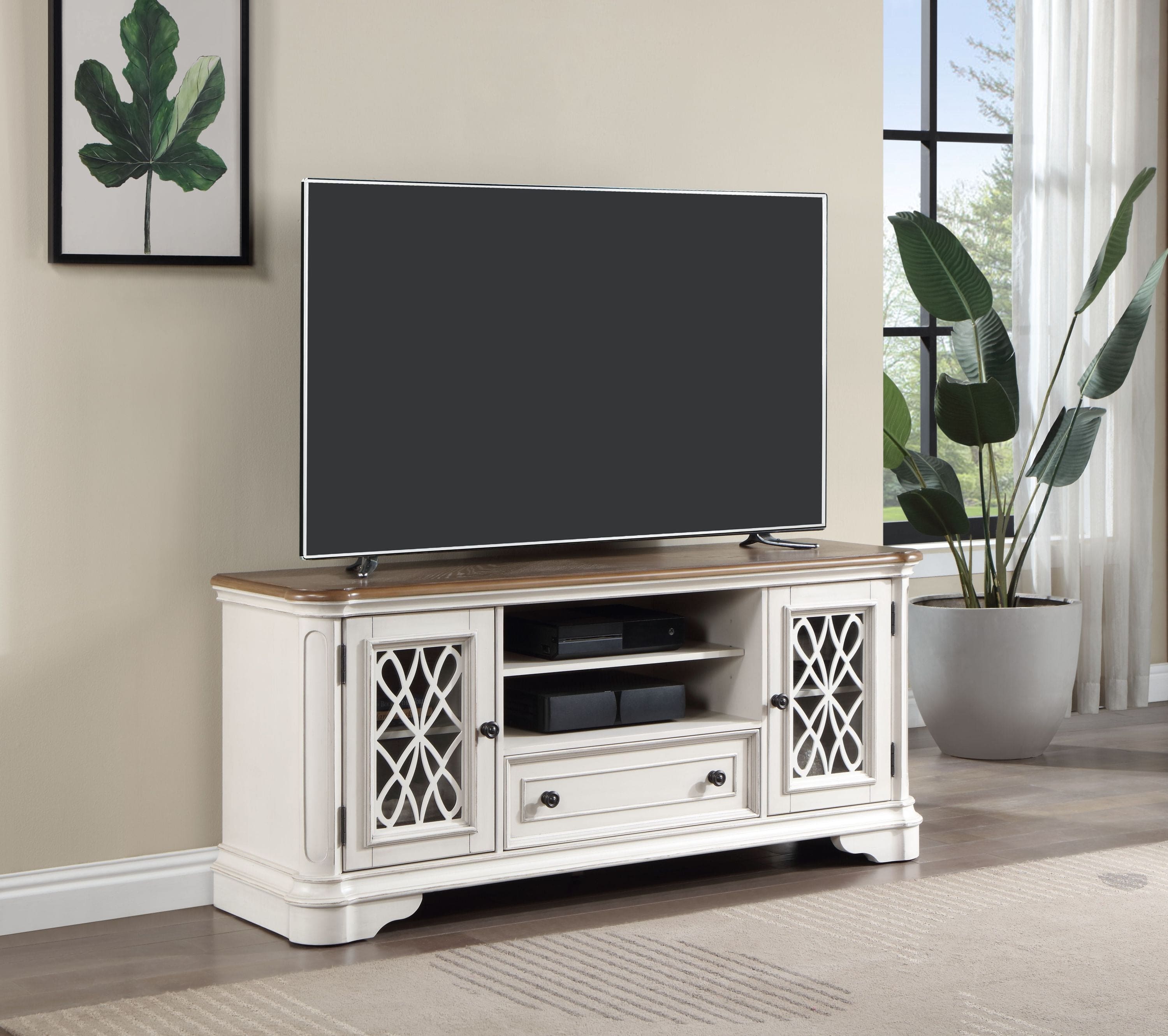 ACME Florian TV Stand in Oak & Antique White Finish LV01665