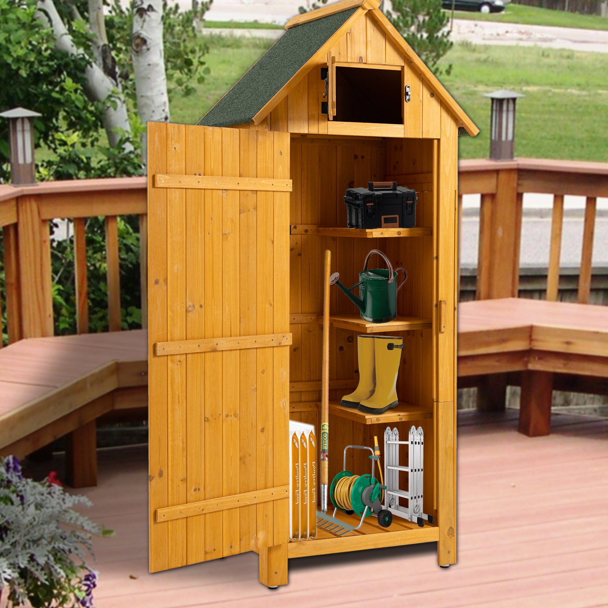 30.3"L X 21.3"W X 70.5"H Outdoor Storage Cabinet Tool Shed Wooden Garden Shed  Natural