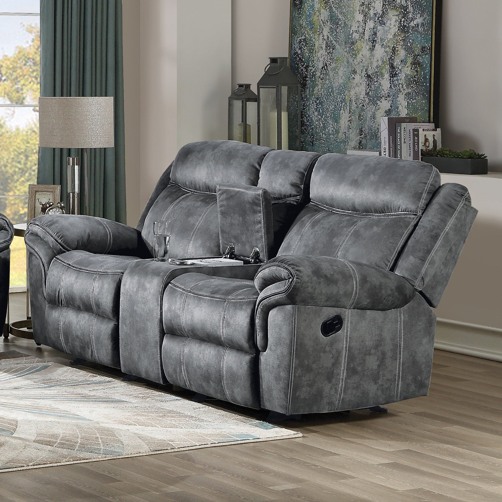 ACME Zubaida Loveseat w/Console (Glider & Motion), 2-Tone Gray Velvet 55026