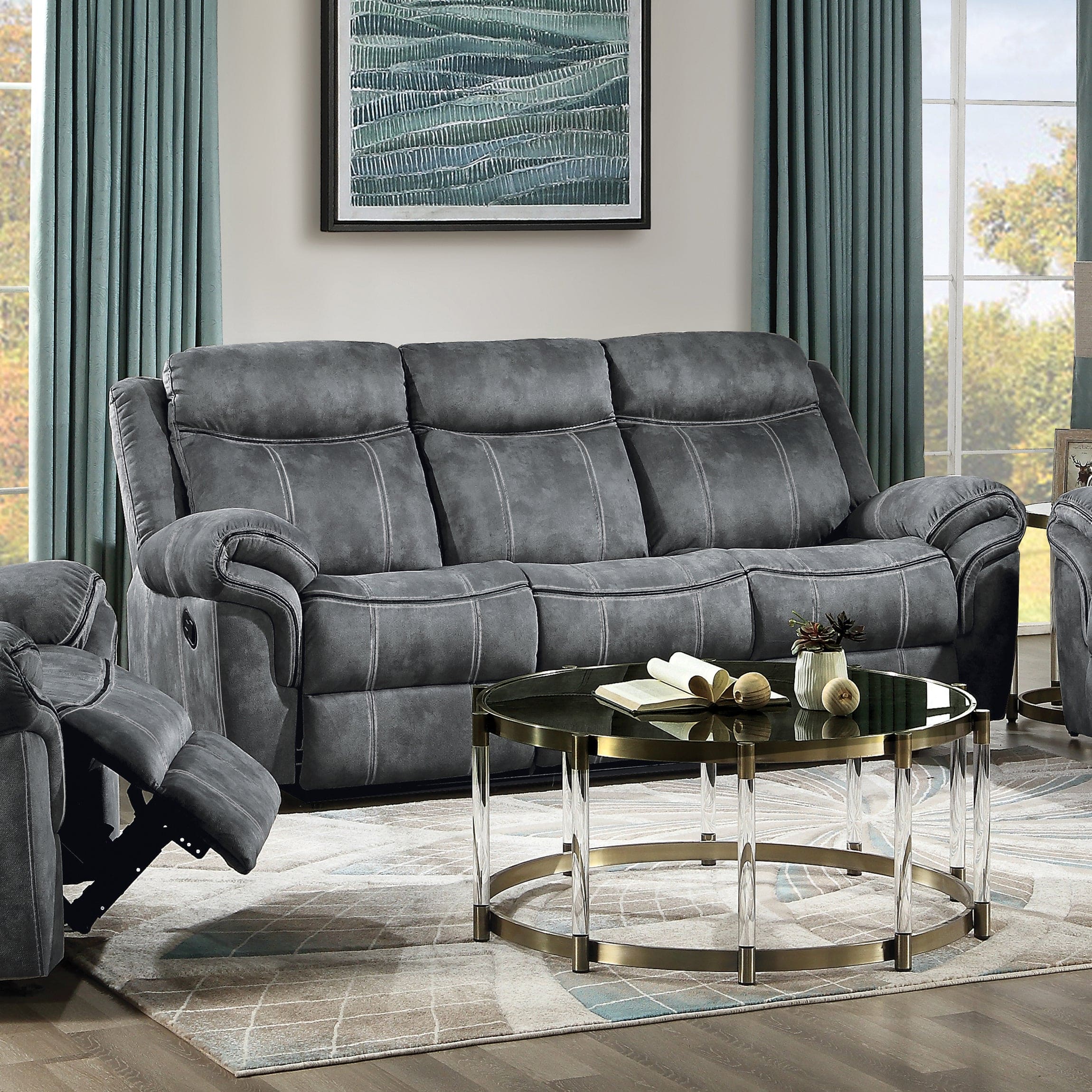 ACME Zubaida Sofa (Glider & Motion), 2-Tone Gray Velvet 55025