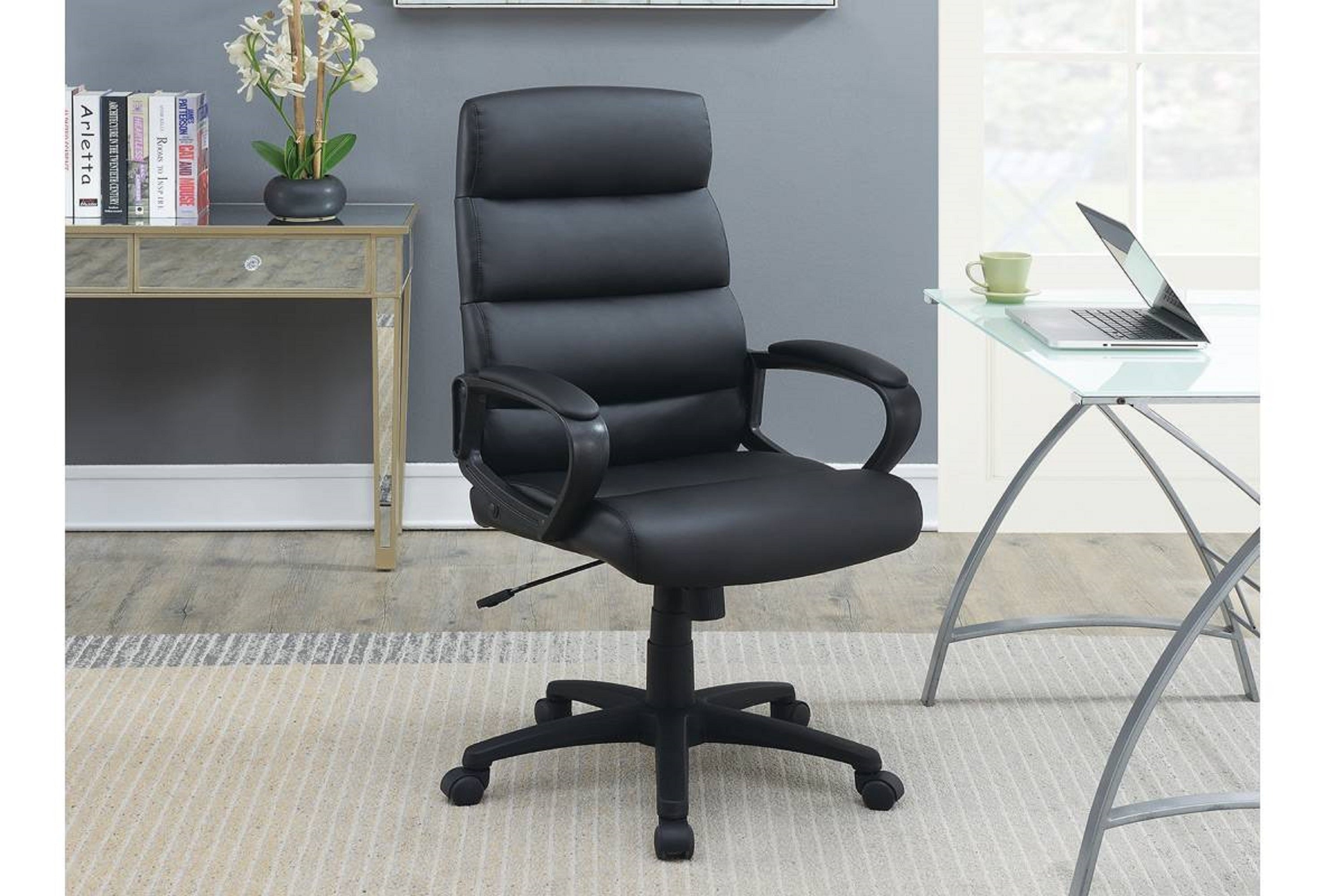 Black Faux leather Cushioned Upholstered 1pc Office Chair Adjustable Height Desk Chair Relax