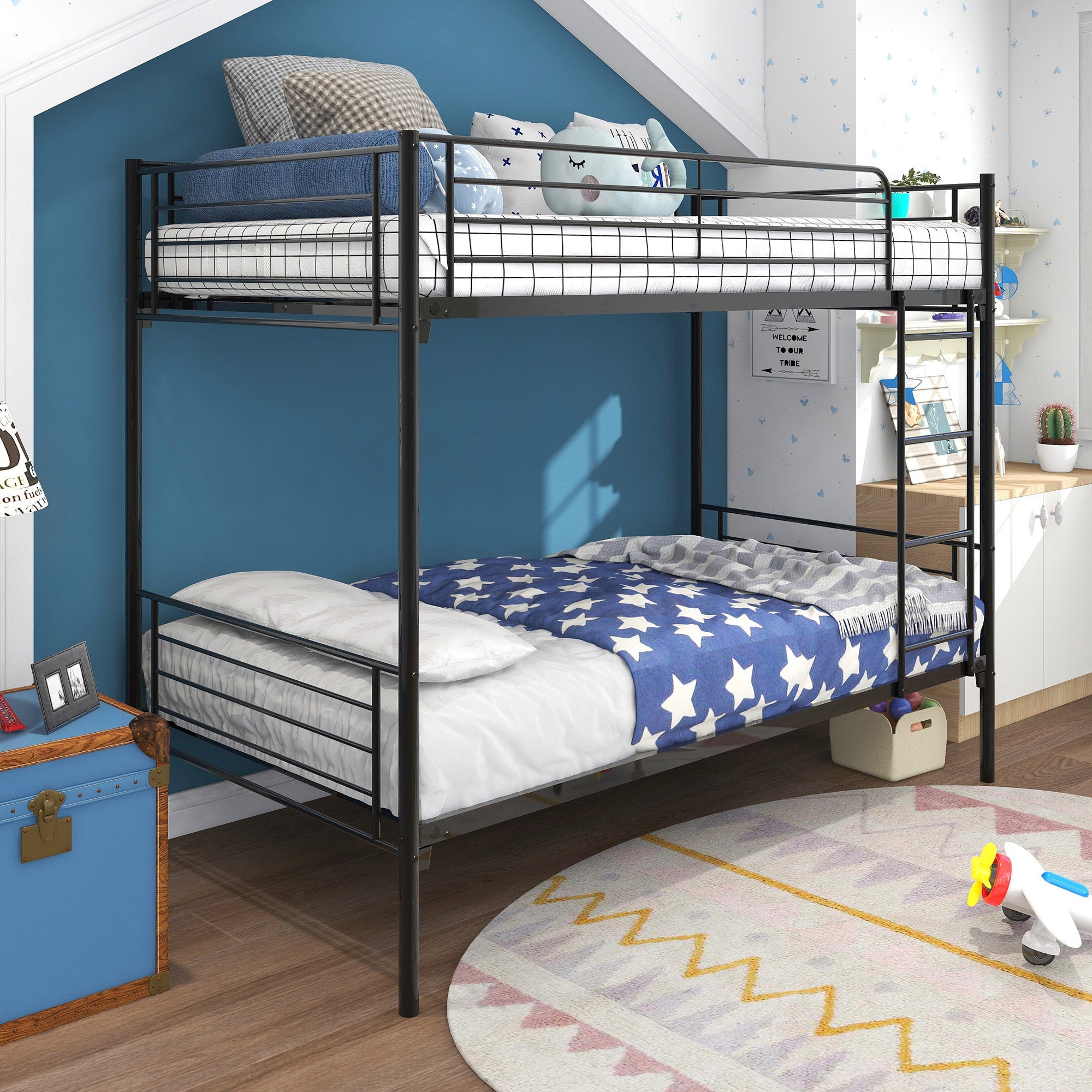 Twin over Twin Bunk Bed, Metal Frame with Ladder