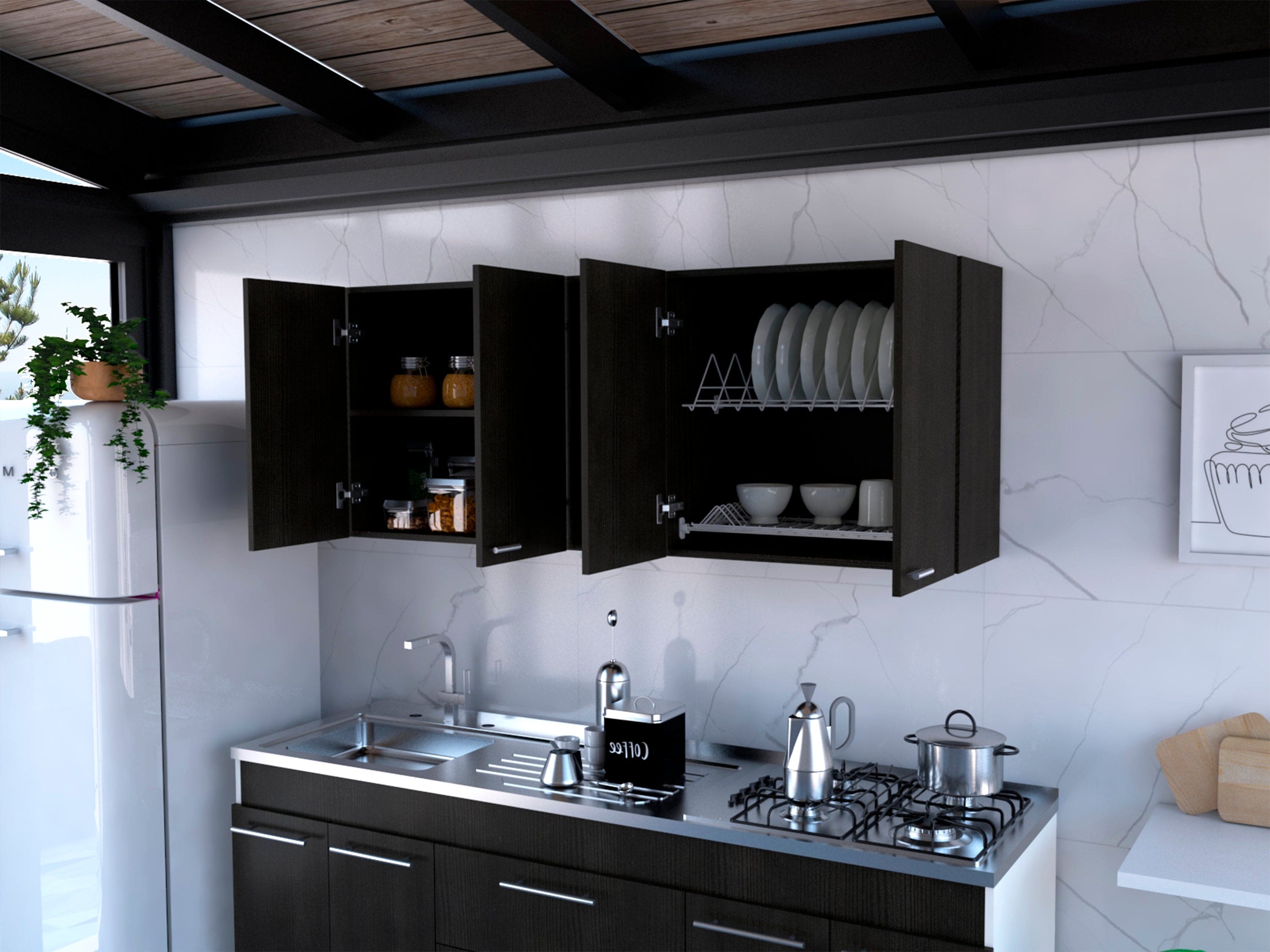 Wall Cabinet Ontario, Double Door, Black Wengue Finish