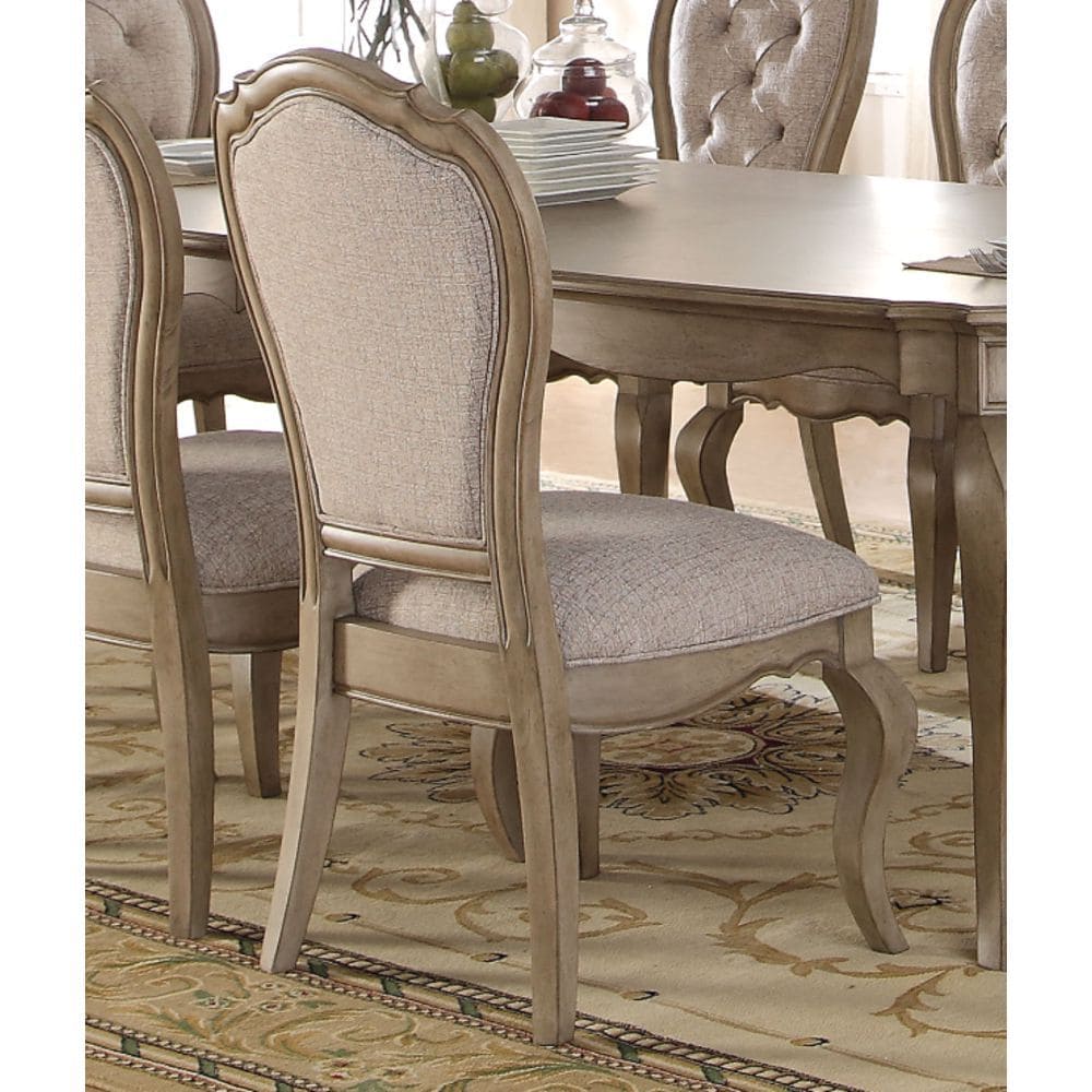 ACME Chelmsford Side Chair (Set-2) in Beige Fabric & Antique Taupe 66052