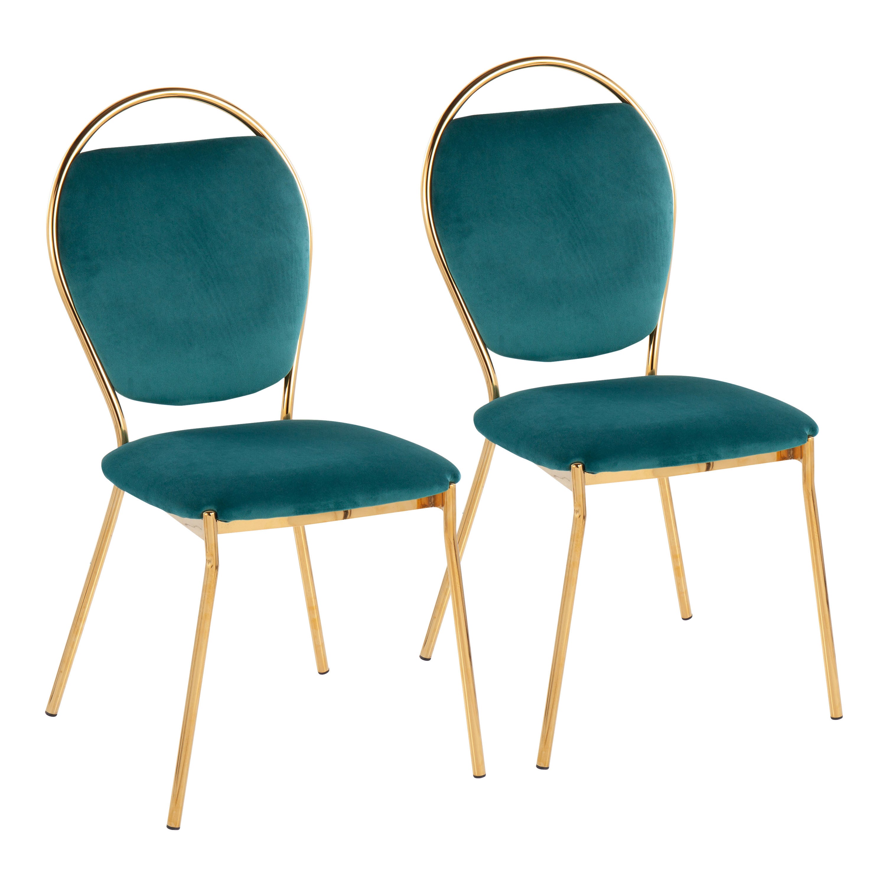 Keyhole Contemporay/Glam Dining Chair in Gold Metal and Green Velvet by LumiSource - Set of 2