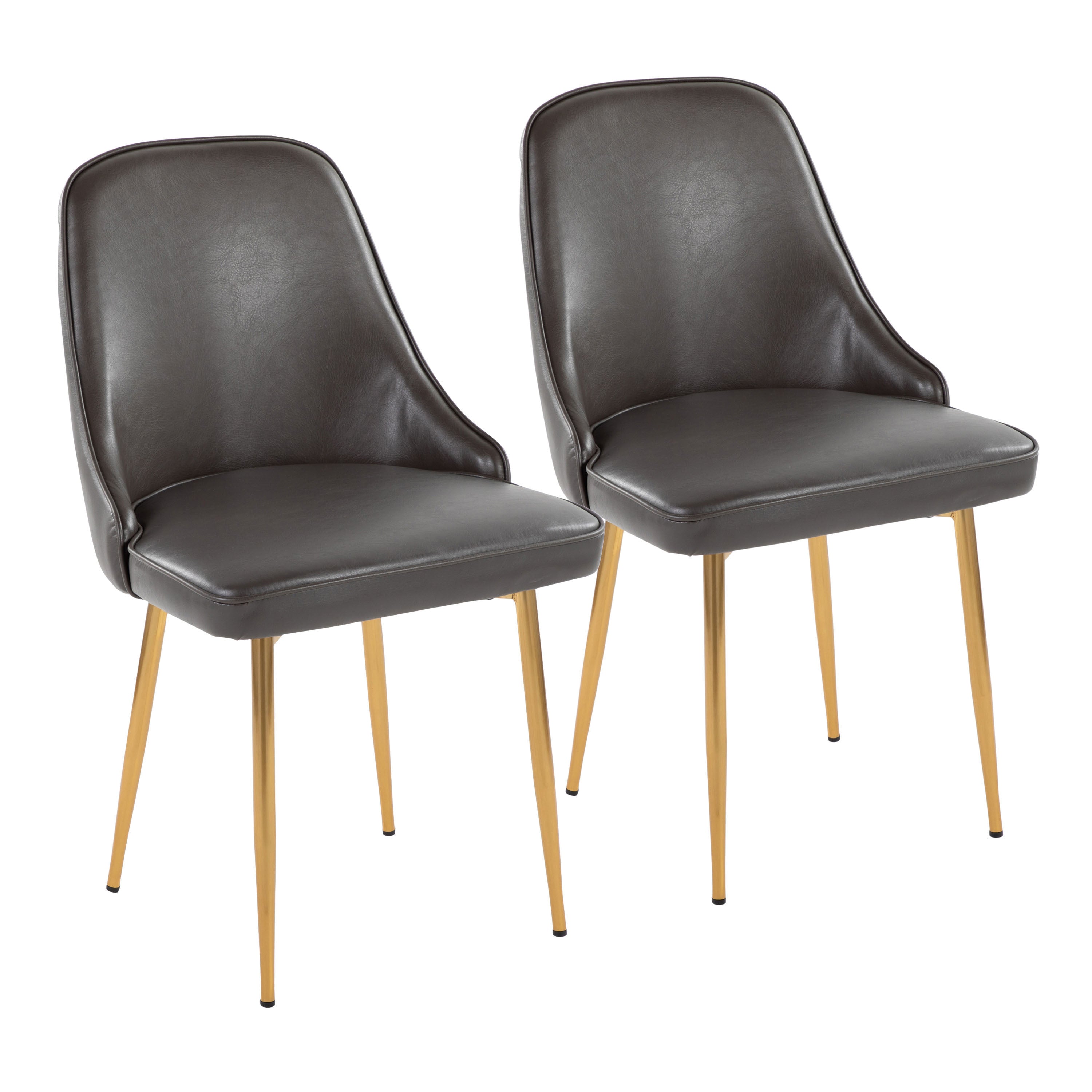 Marcel Contemporary/Glam Dining Chair with Gold Frame and Grey Faux Leather by LumiSource - Set of 2