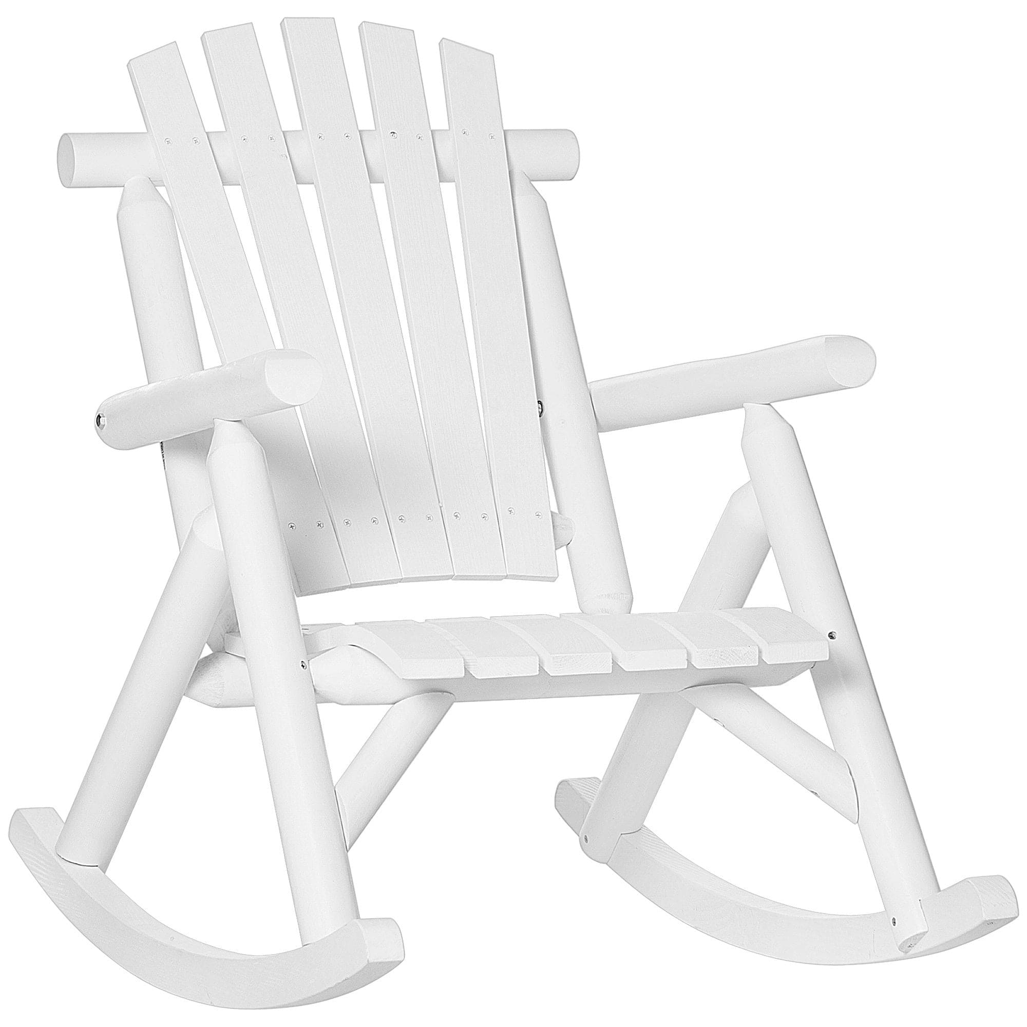 Outsunny Outdoor Wooden Rocking Chair, Rustic Adirondack Rocker with Slatted Seat, High Backrest, Armrests for Patio, Garden, and Porch, Large, White