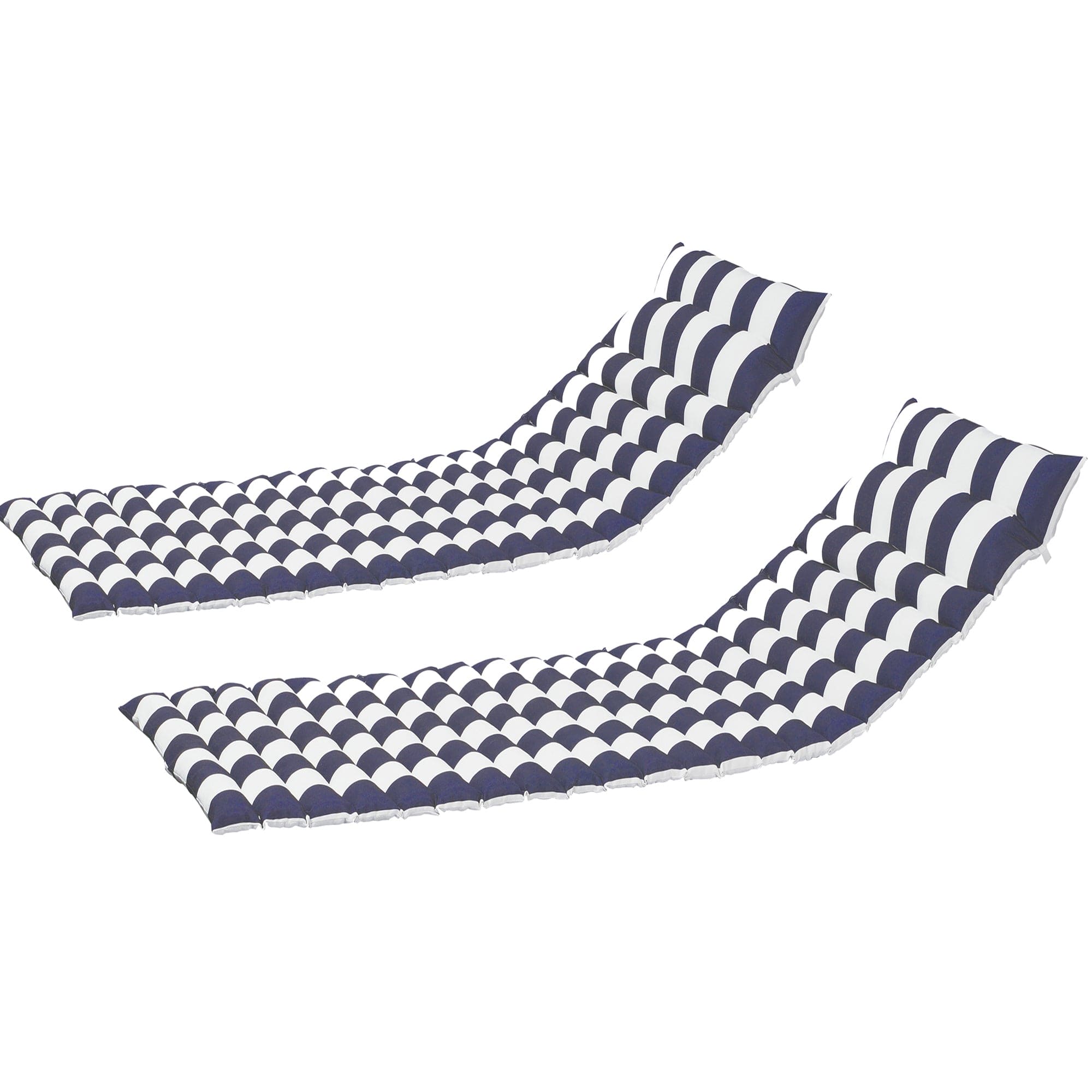 2PCS Set Outdoor Lounge Chair Cushion Replacement Patio Funiture Seat Cushion Chaise Lounge Cushion-BLUE-WHITE