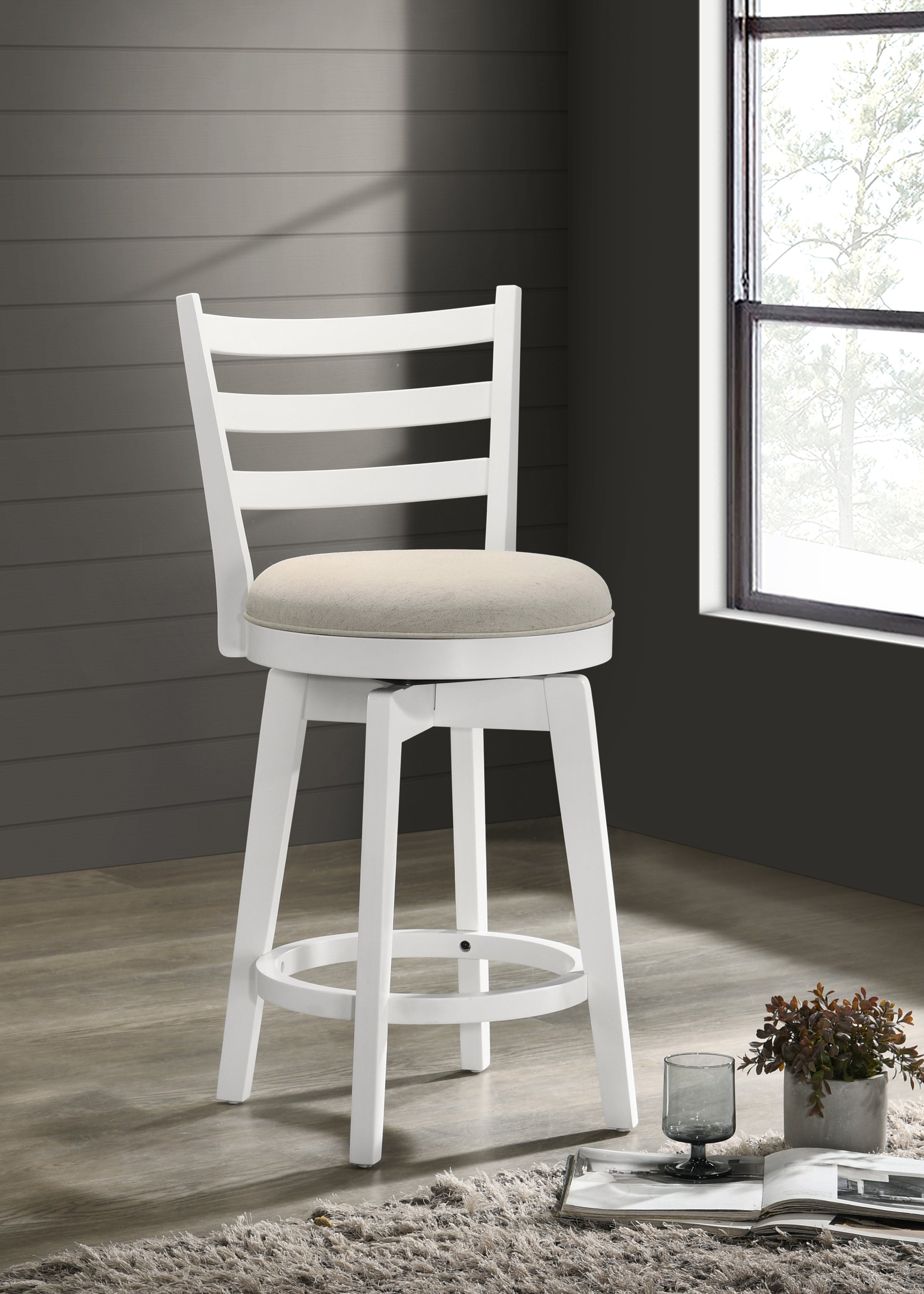 Joplin White Ladder Back Counter Height Chair with Upholstered Seat