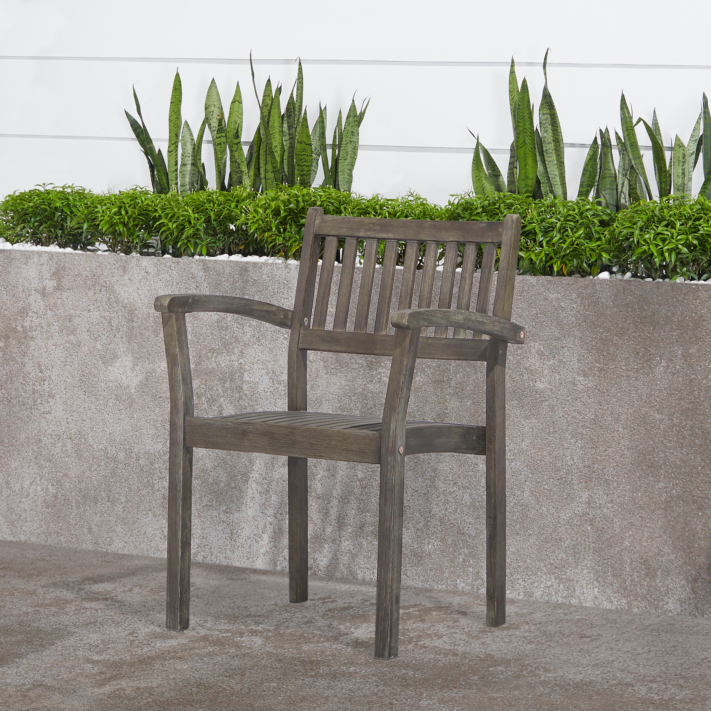 Caladesi Grey-washed Farmhouse Wood Coastal Stackable Patio Armchair (Set of 2)