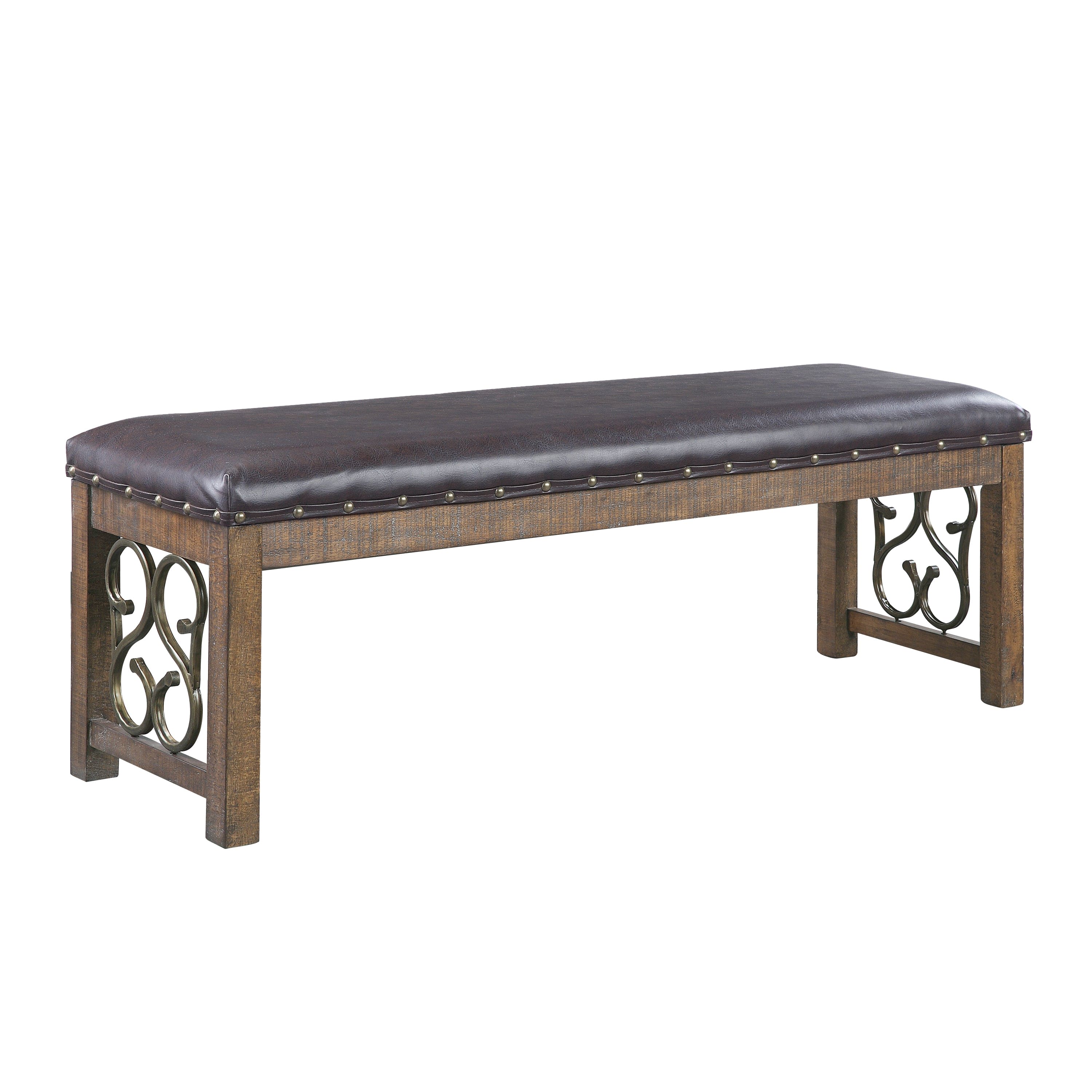 ACME Raphaela Bench in Black PU & Weathered Cherry Finish DN00982