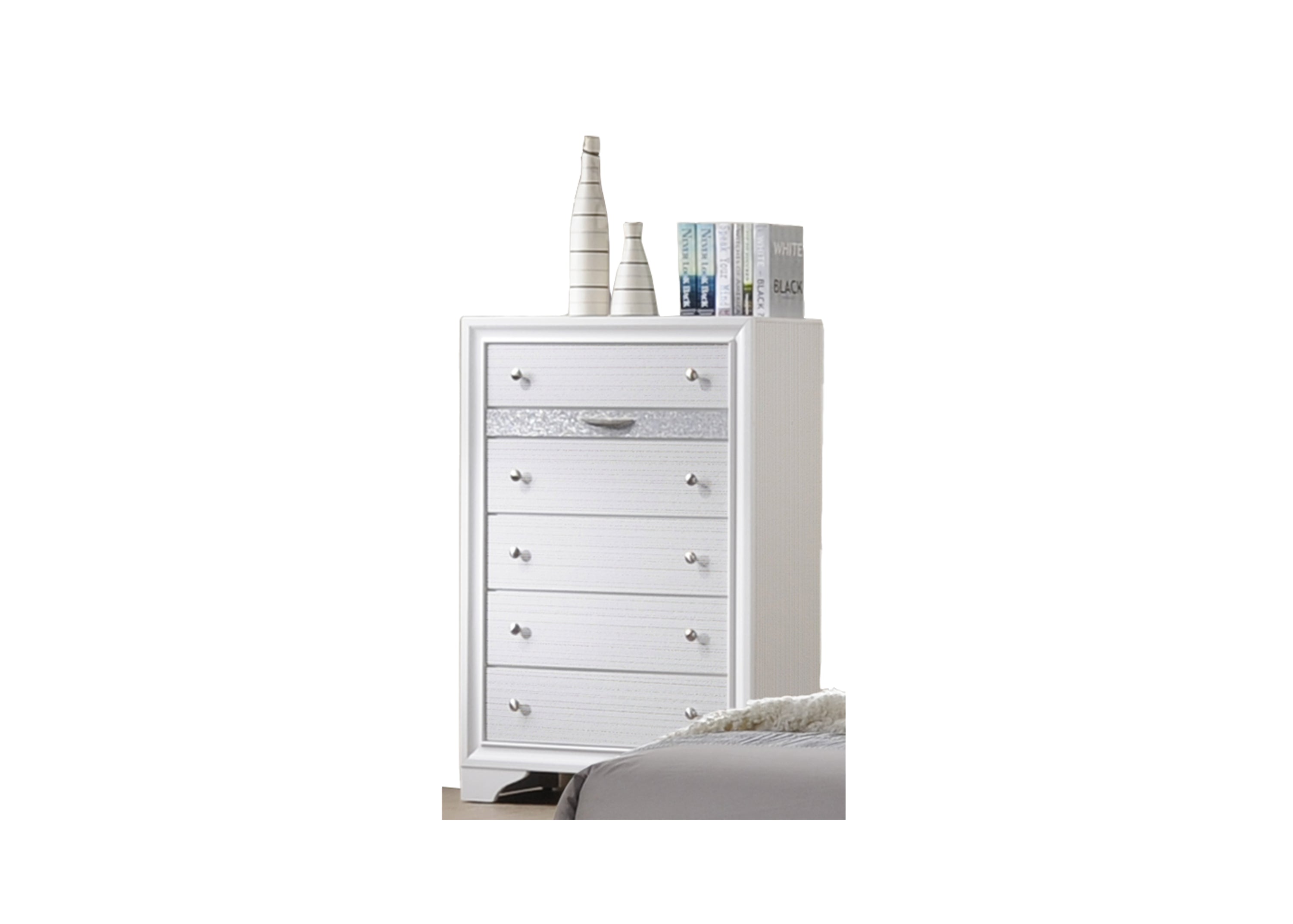 Traditional Matrix 5 Drawer Chest in White color made with Wood