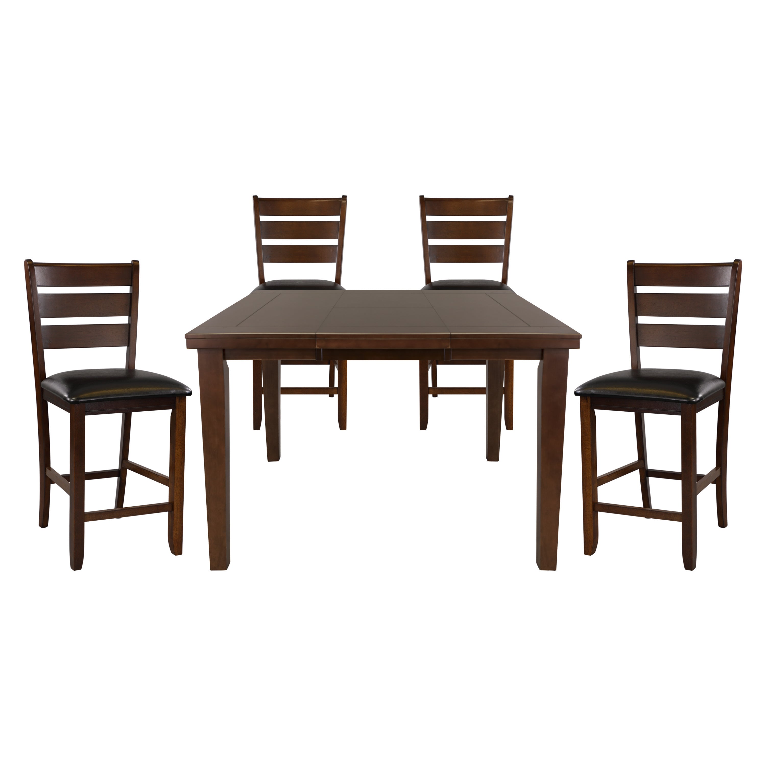 Contemporary Dining 5pc Set Counter Height Table w Self-Storing Extension Leaf and 4x Counter Height Chairs Dark Oak Finish Dining Room Furniture