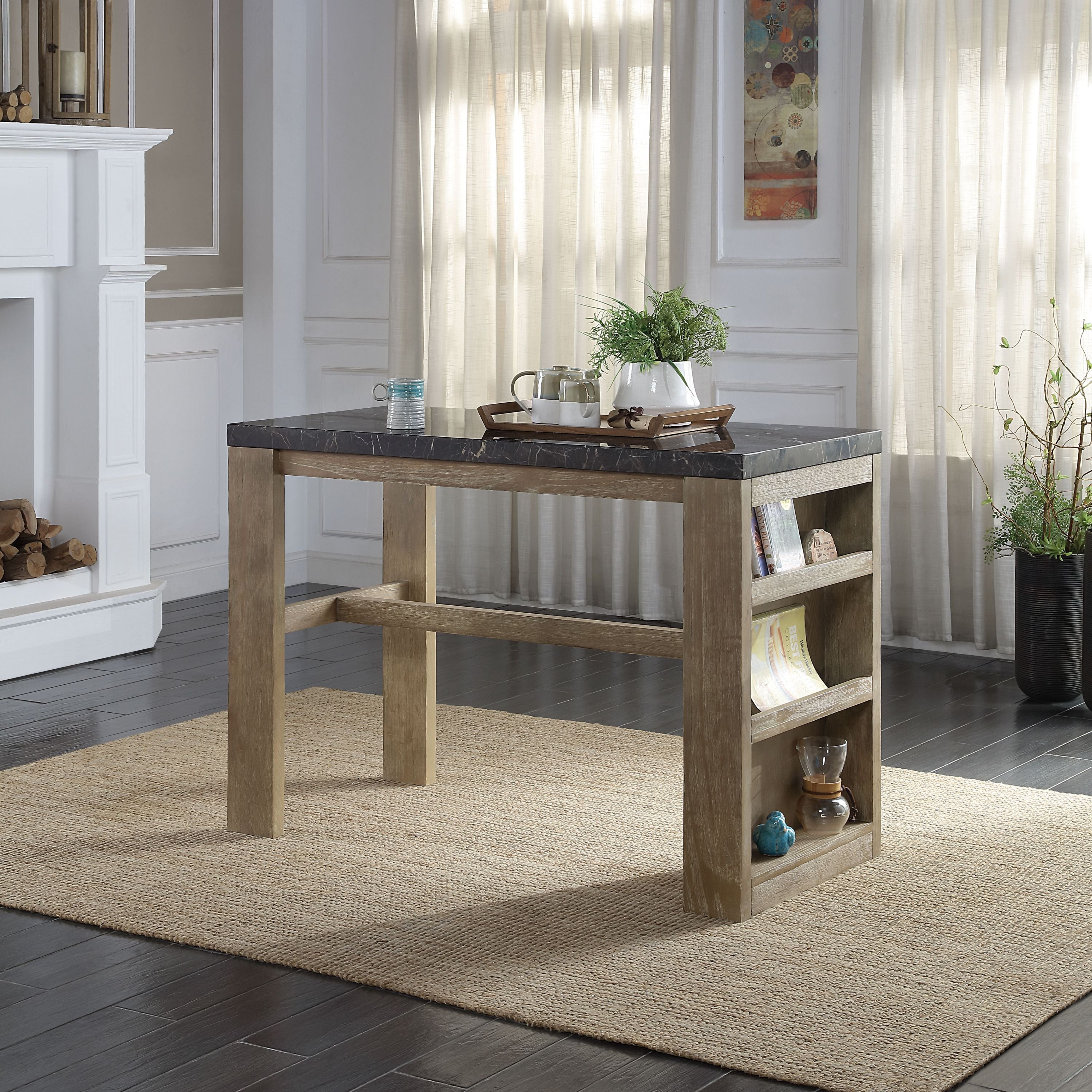 ACME Charnell Counter Heigh Table  in Marble & Oak Finish DN00551