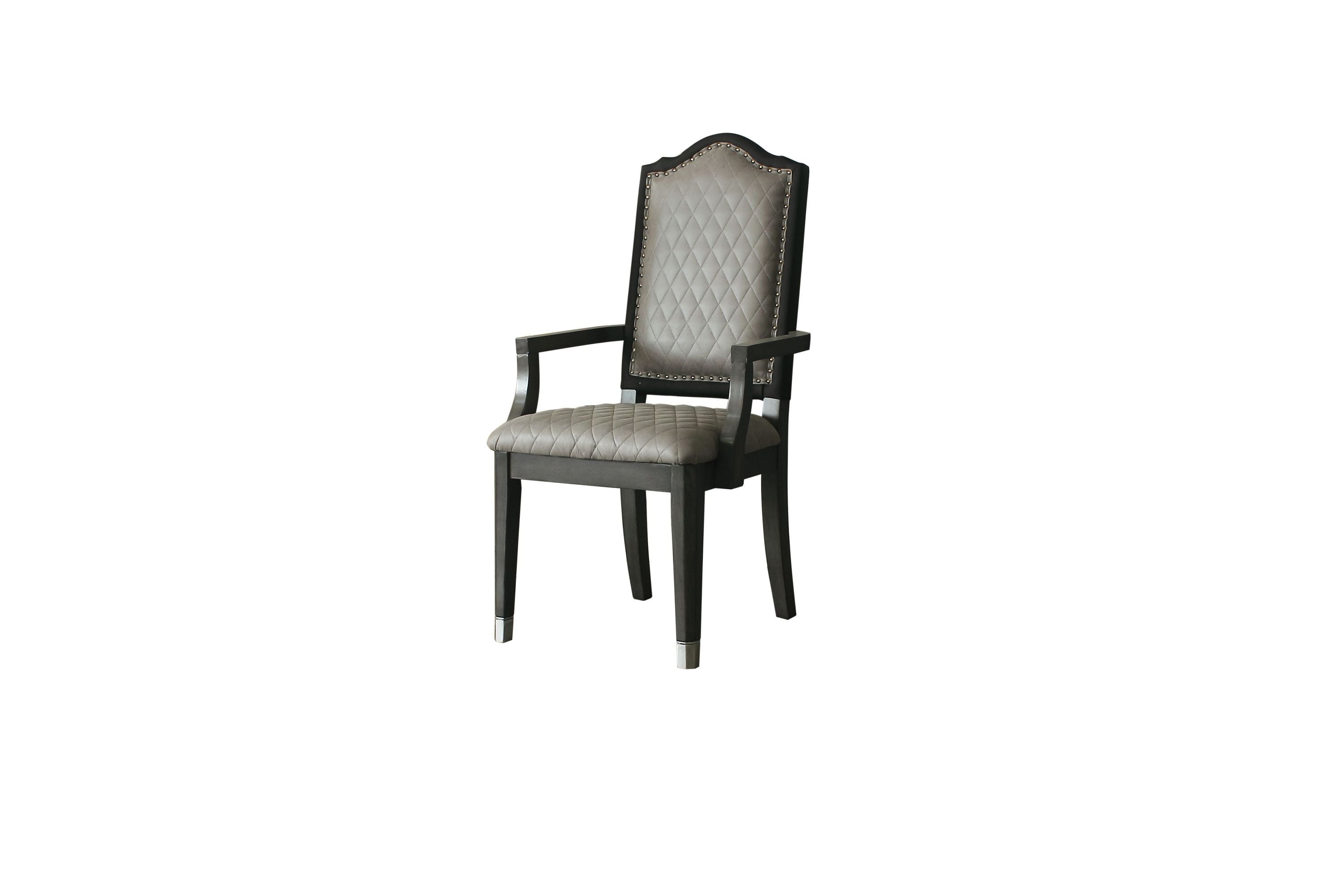 ACME House Beatrice Arm Chair, Two Tone Beige Fabric & Charcoal Finish 68813