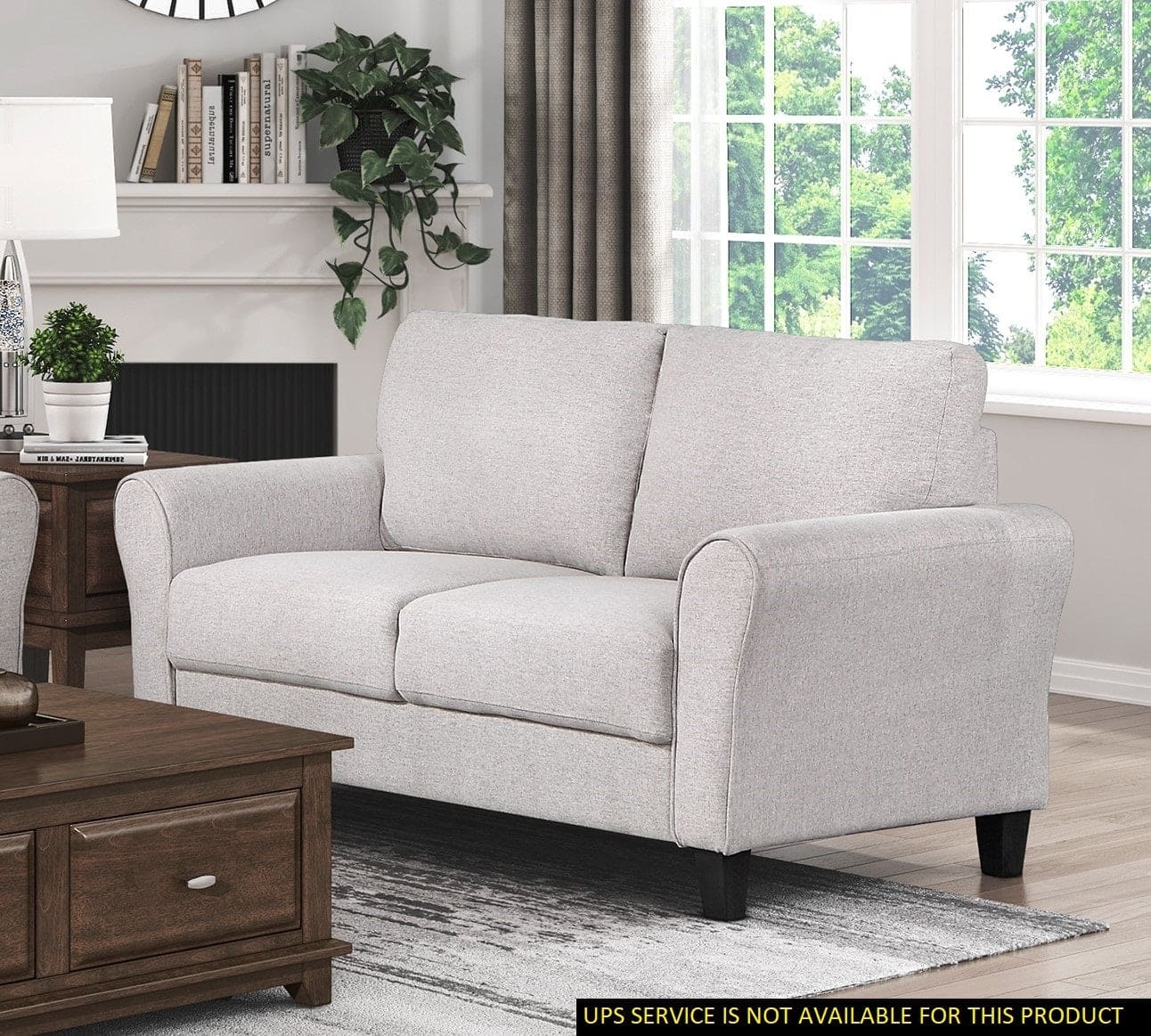 Modern Transitional Sand Hued Textured Fabric Upholstered 1pc Loveseat Attached Cushion Living Room Furniture