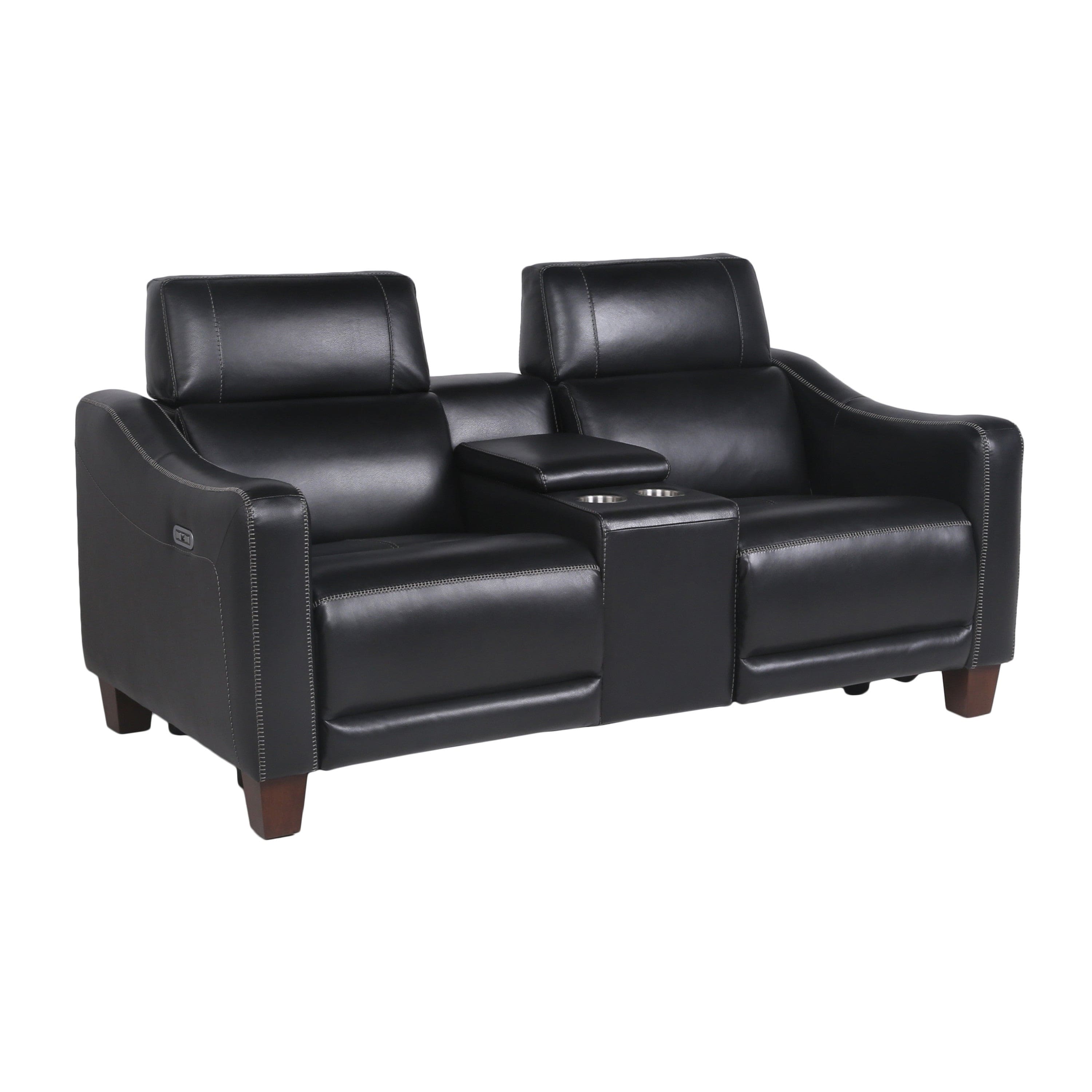 Transitional Dual-Power Leather Loveseat - Reclining Seats, Top Grain Leather, High-Leg Design - Compact and Comfortable