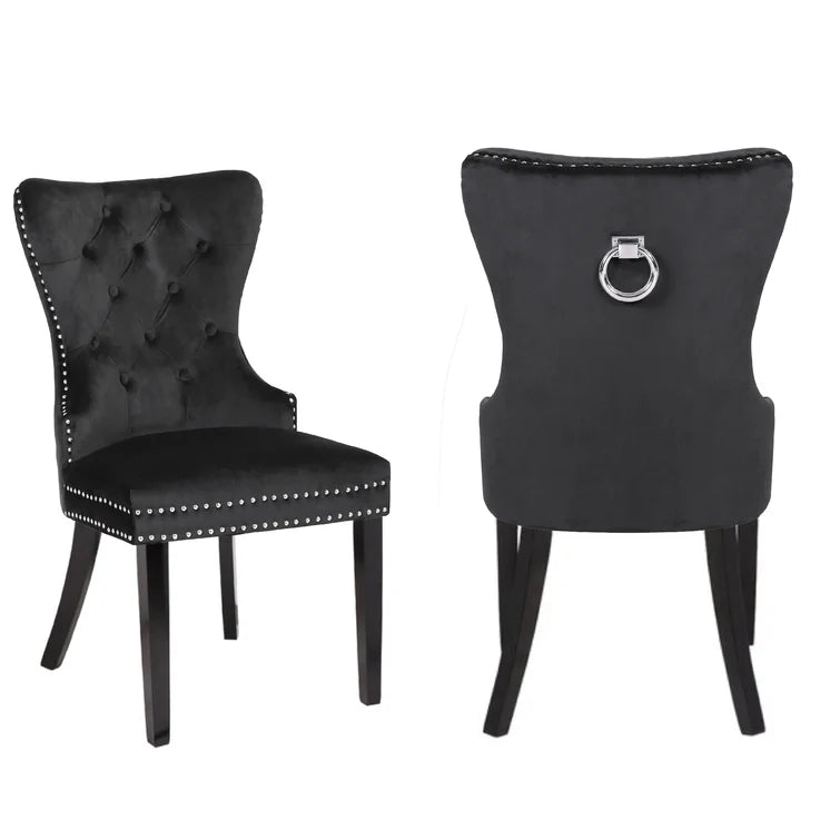 Erica 2 Piece Wood Legs Dinning Chair Finish with Velvet Fabric in Black