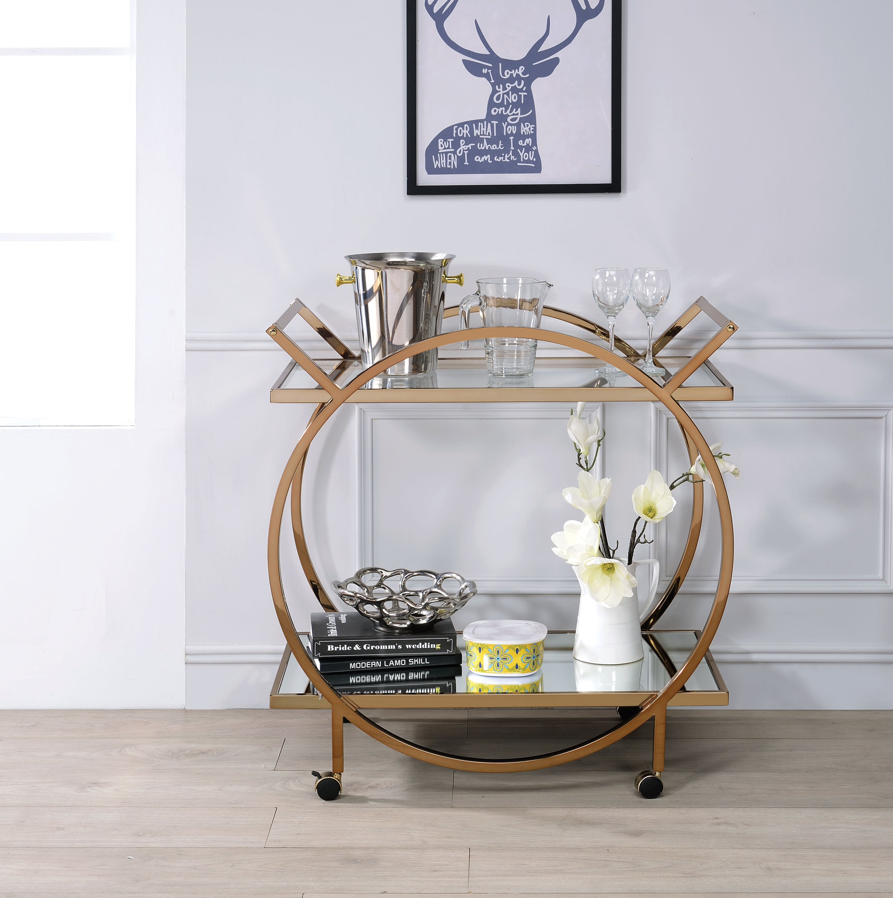 ACME Traverse Serving Cart, Champagne & Mirrored 98295