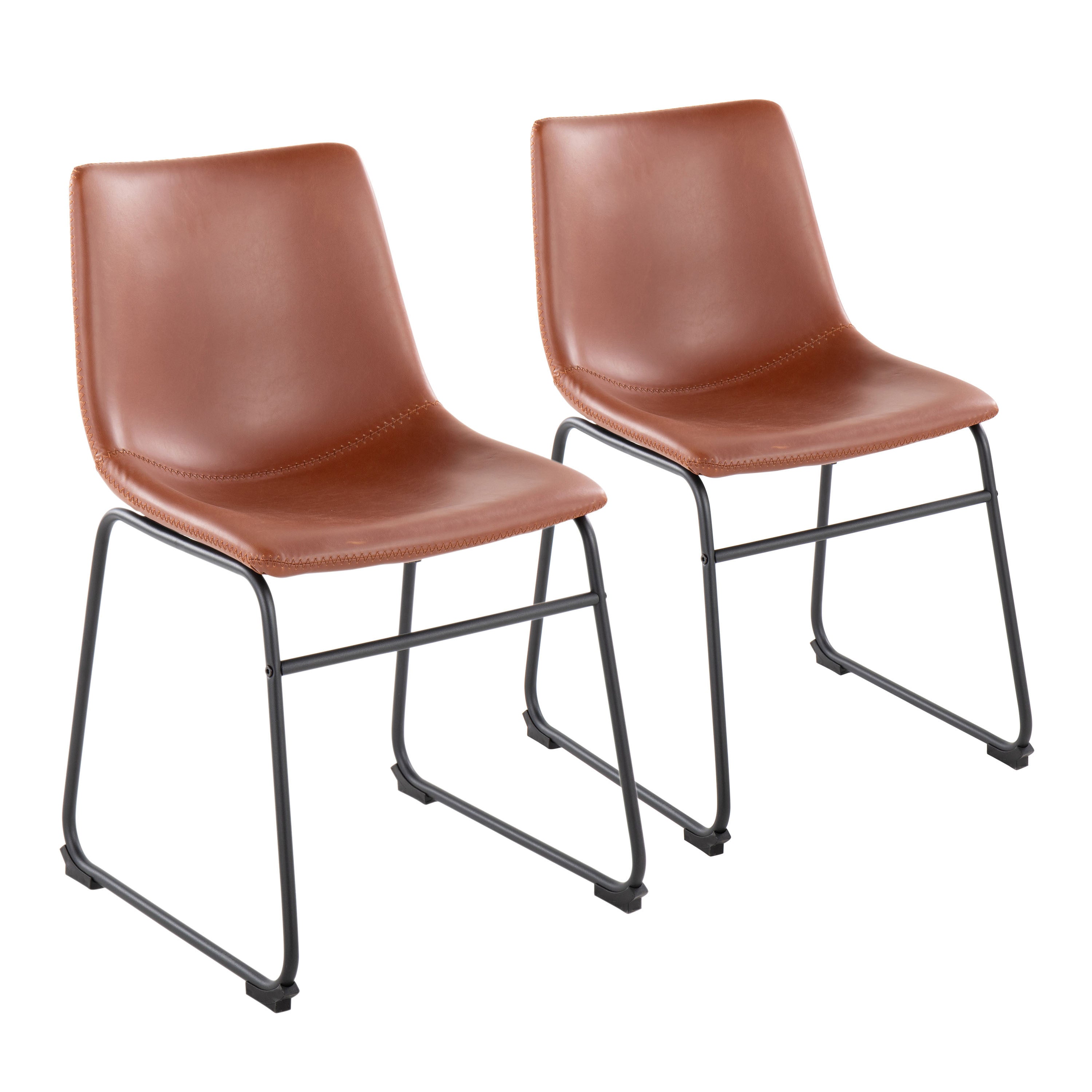 Duke Industrial Side Chair in Black Steel and Cognac Faux Leather by LumiSource - Set of 2