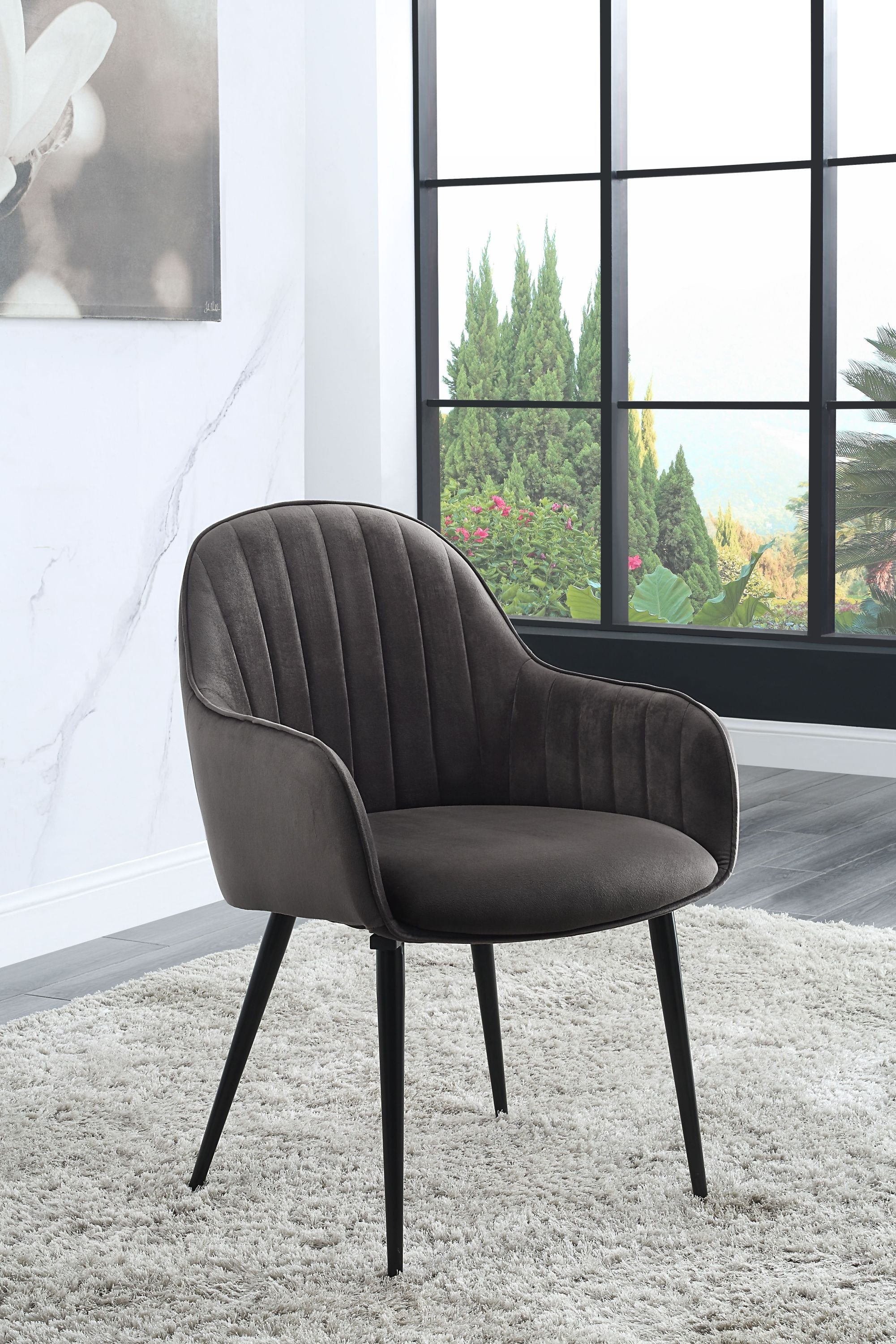 ACME Caspian Side Chair, Dark Gray Fabric & Black Finish 74011