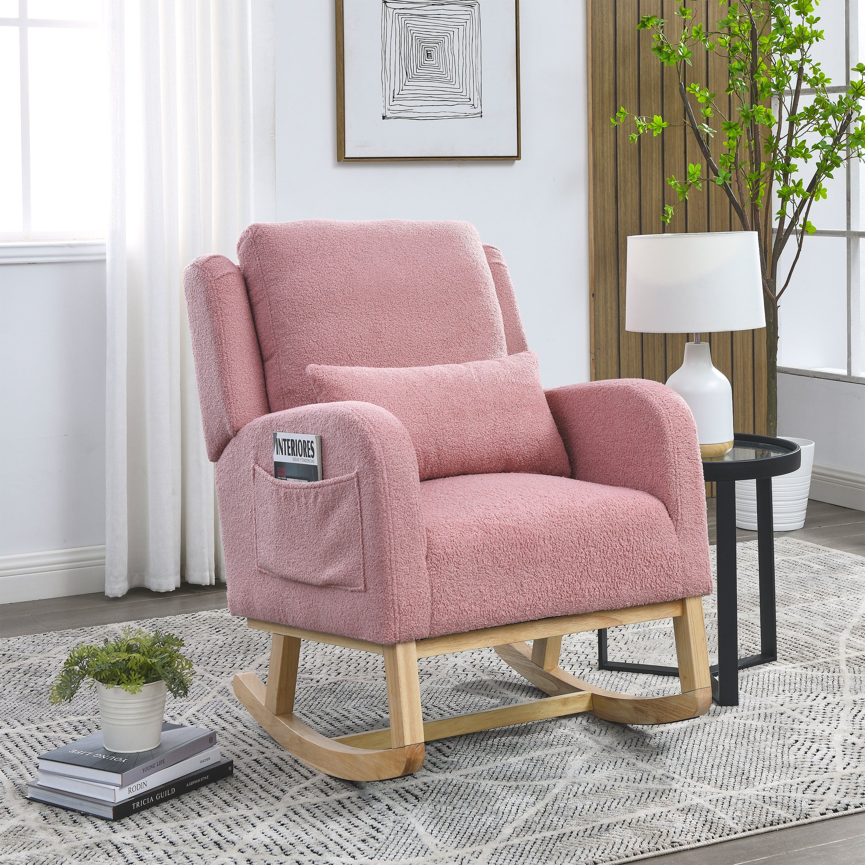 [Video] Welike 27.5 "W Modern Accent High Back Living Room Casual Armchair Rocker with One Lumbar Pillow, Two Side Pockets,Teddy.