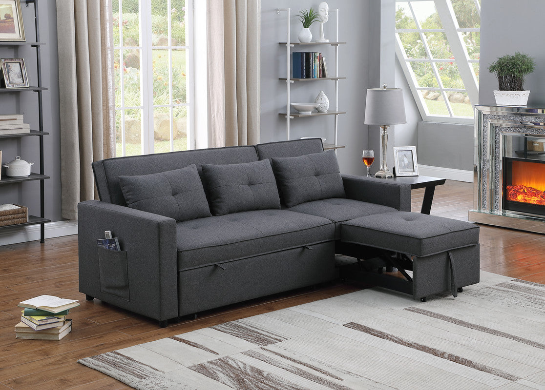 Zoey Dark Gray Linen Convertible Sleeper Sofa with Side Pocket