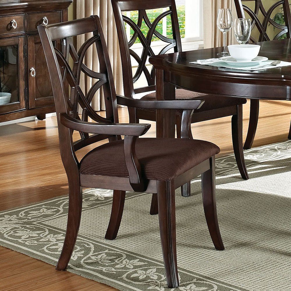 ACME Keenan Arm Chair (Set-2) in Brown Microfiber & Dark Walnut 60258