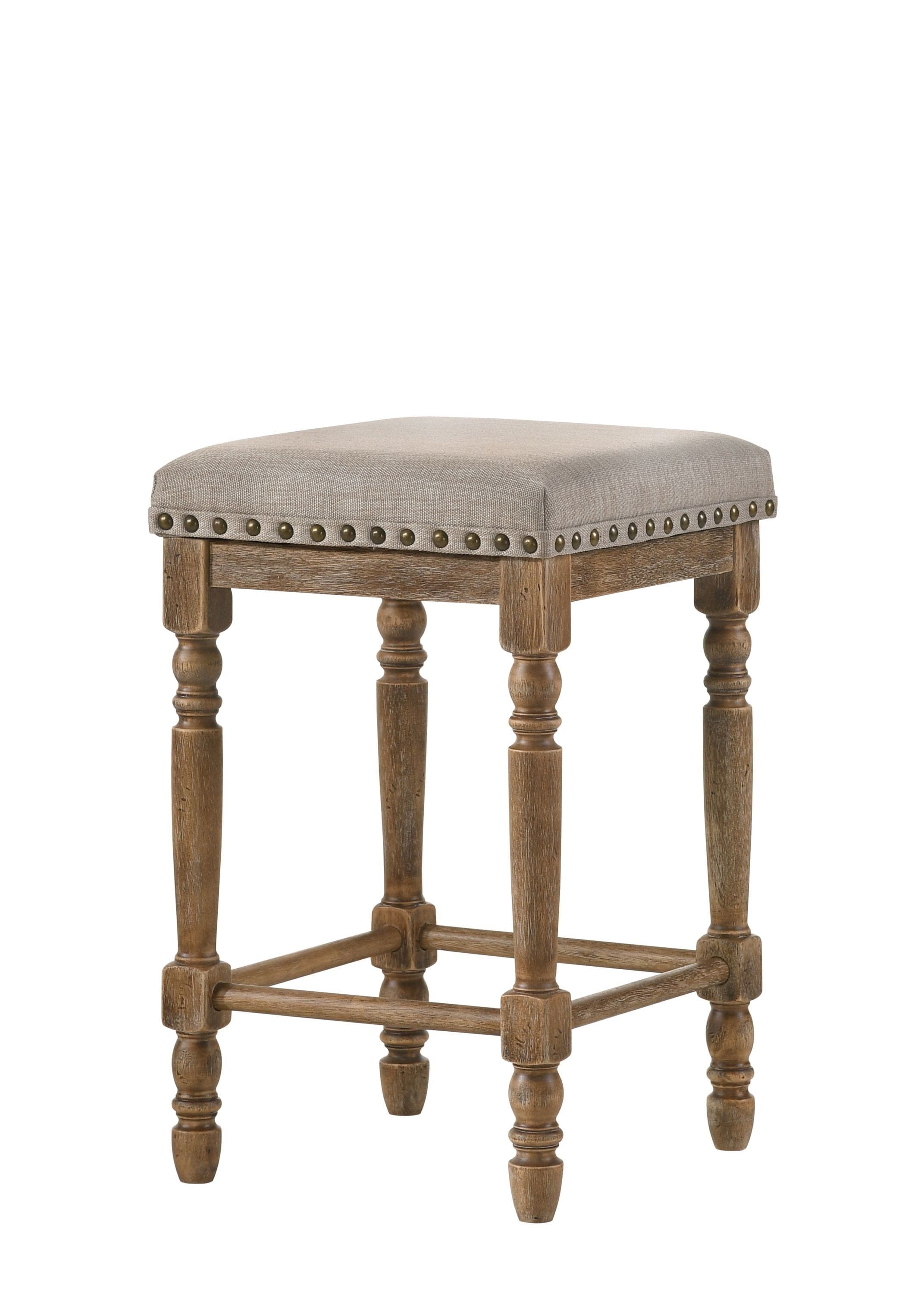 ACME Farsiris Counter Height Stool, Beige Fabric & Weathered Oak Finish 77177