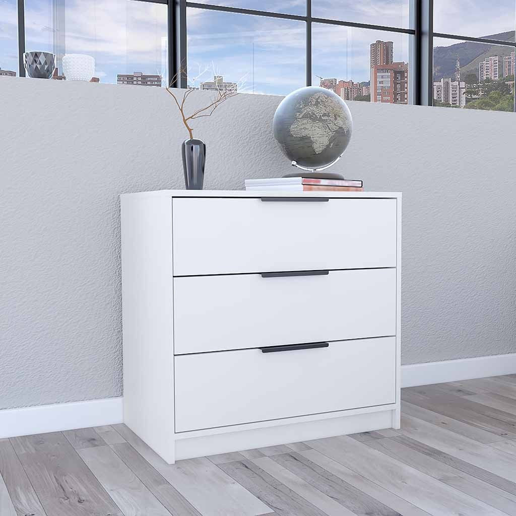 3 Drawers Dresser Maryland, Superior Top, White Finish