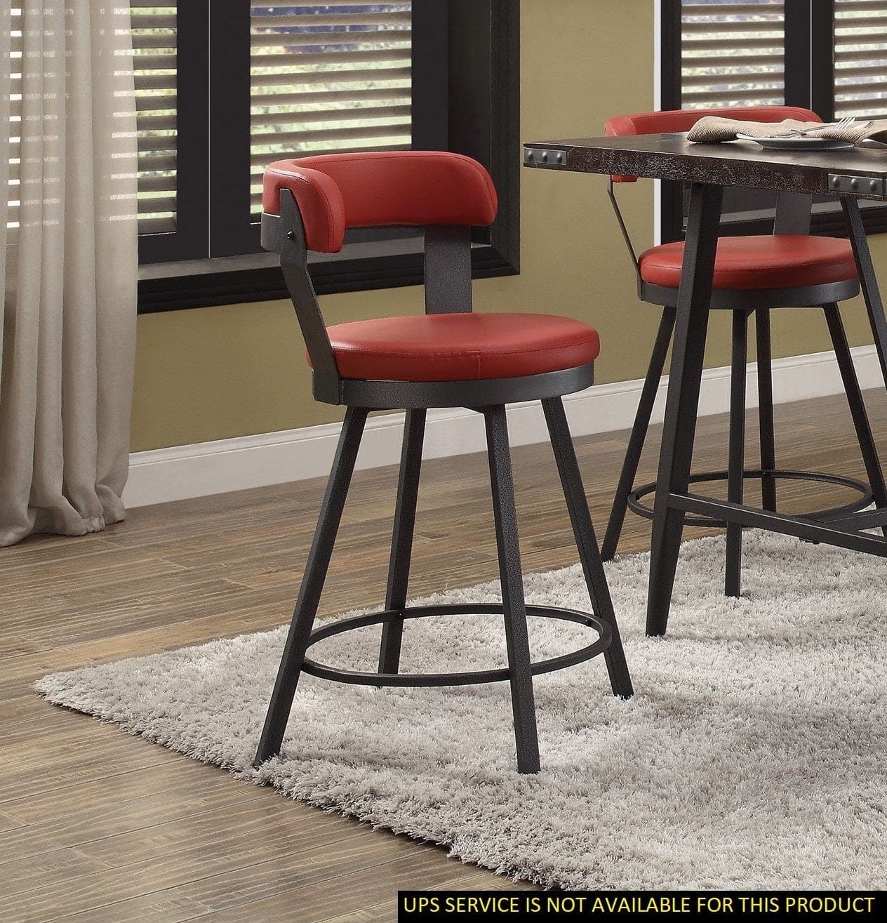 Metal Base 24-inch Counter Height Chairs Set of 2pc Red Seat 360-degree Swivel Faux Leather Upholstered Dining Room Furniture