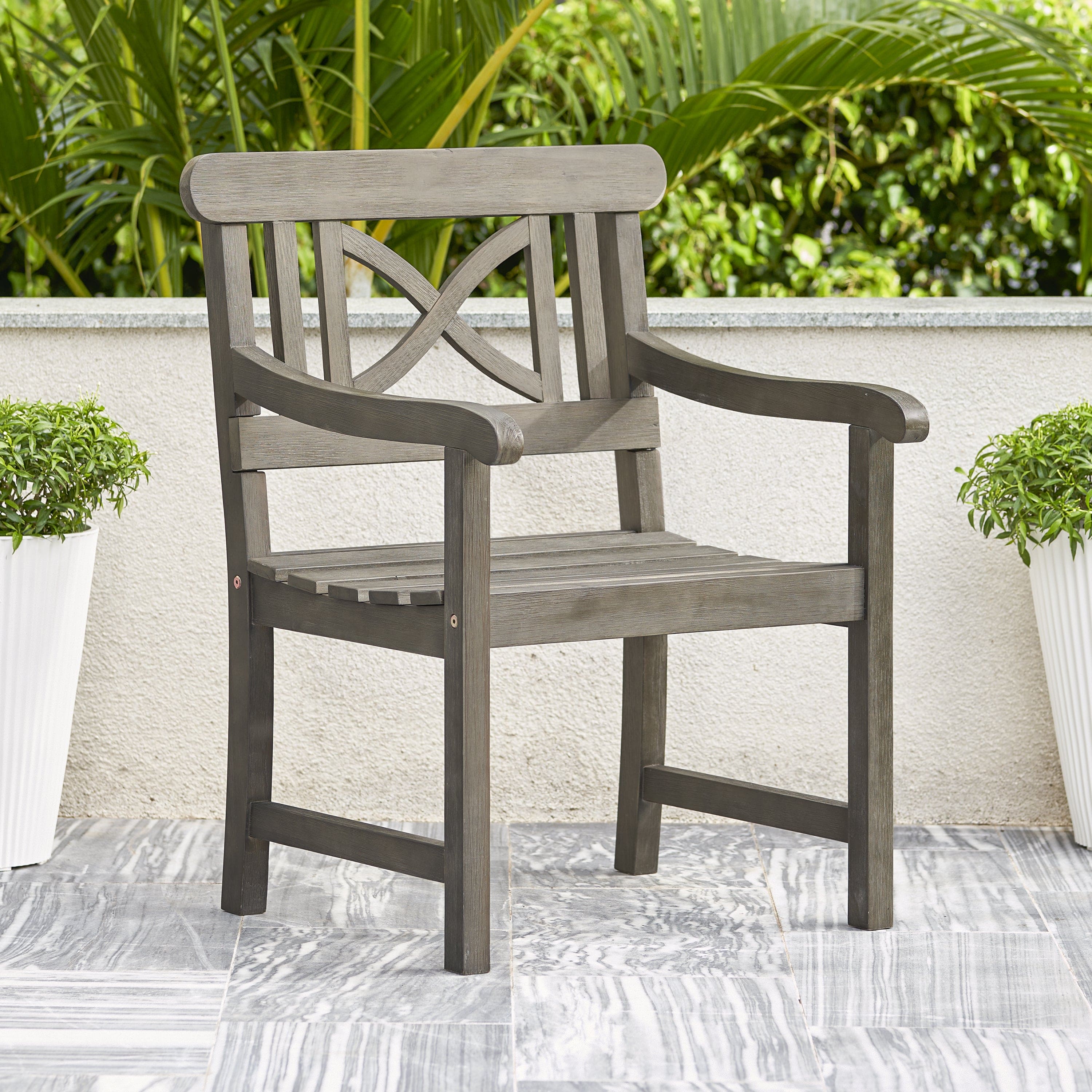 Stefanos Grey-washed Farmhouse Wood Patio Armchair