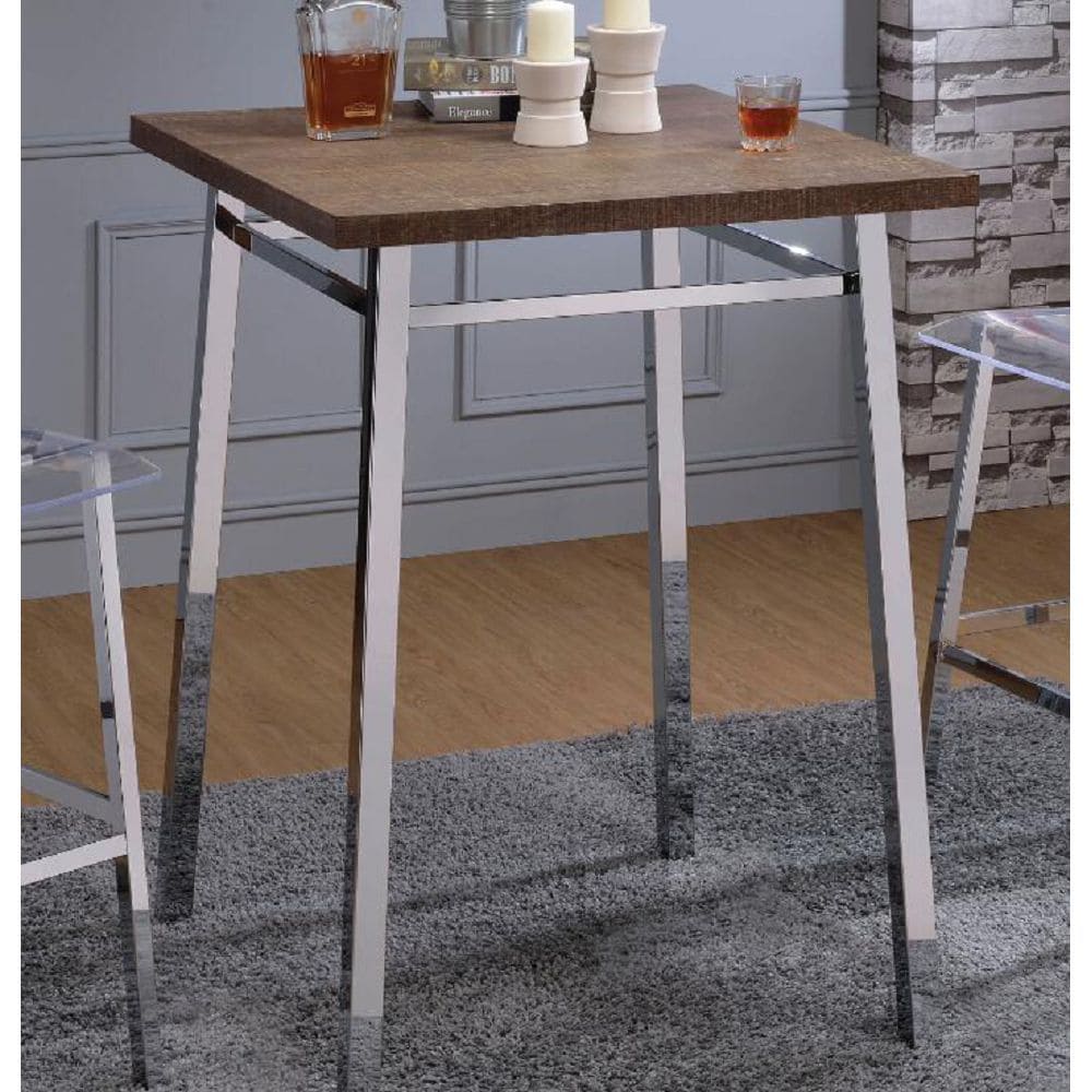 ACME Nadie Bar Table in Oak & Chrome 72595