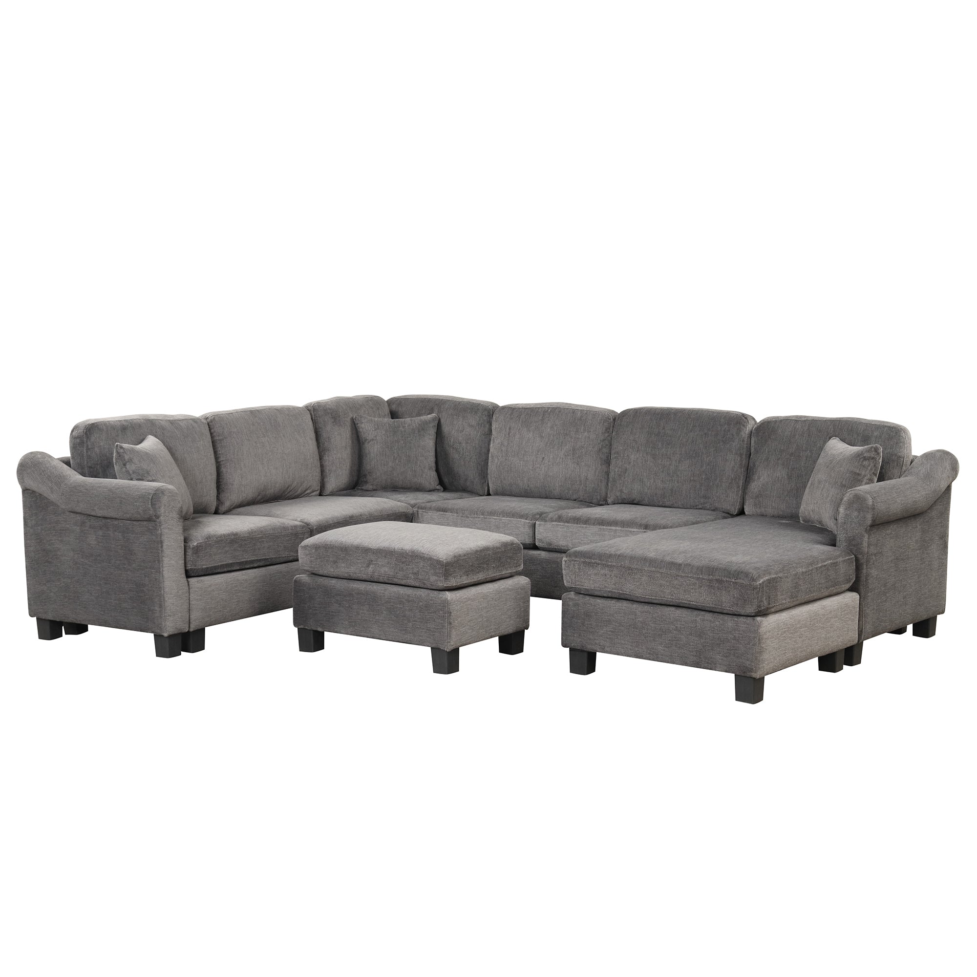 122.1" *91.3"  4pcs Sectional Sofa with Ottoman with Right Side Chaise velvet fabric Dark Gray