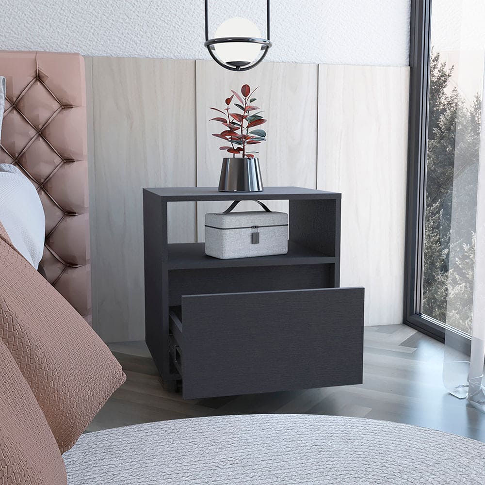 Nightstand Munyochi, One Drawer, Black Wengue Finish