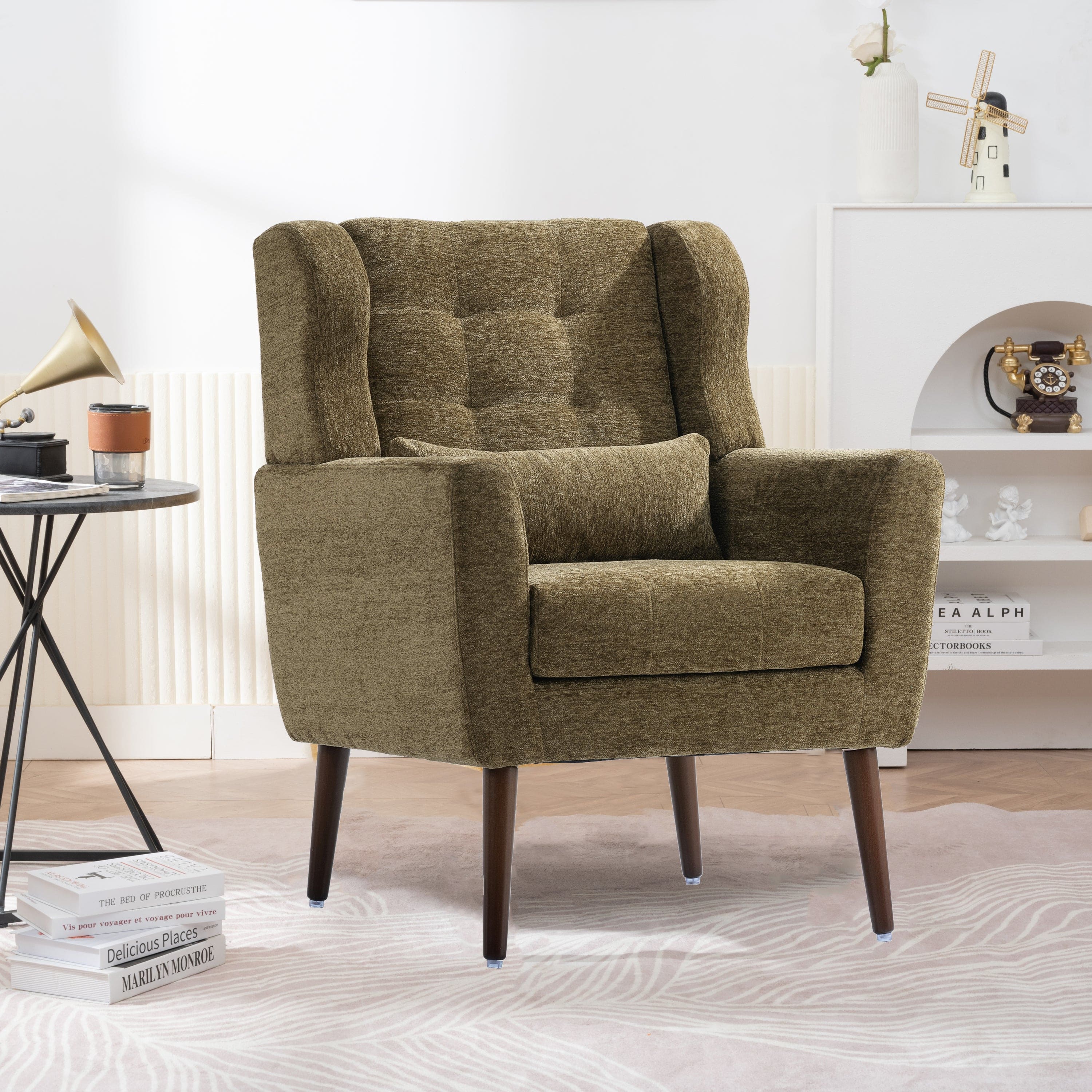 Modern Accent Chair Upholstered Foam Filled Living Room Chairs Comfy Reading Chair Mid Century Modern Chair with Chenille Fabric Lounge Arm Chairs Armchair for Living Room Bedroom