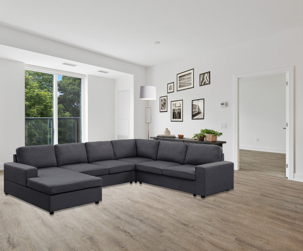 Dakota Sectional Sofa with Reversible Chaise in Dark Gray Linen