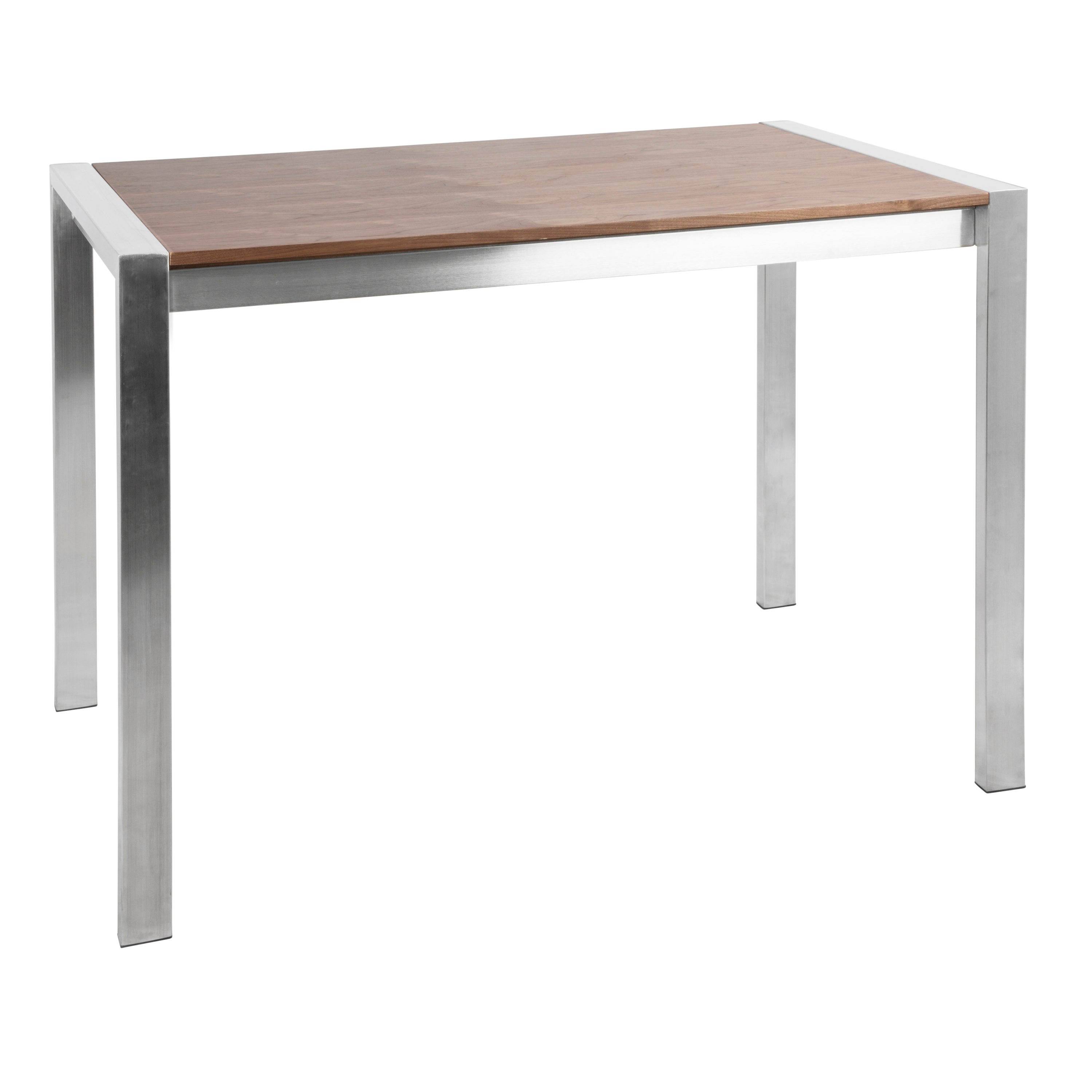 Fuji Contemporary Counter Table in Brushed Stainless Steel and Walnut Wood by LumiSource