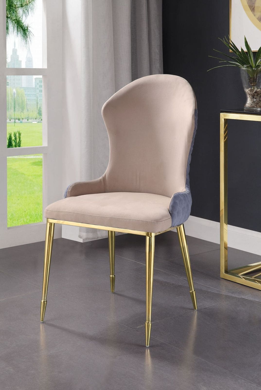 ACME Caolan Side Chair (Set-2), Tan, Lavender Fabric & Gold  72469