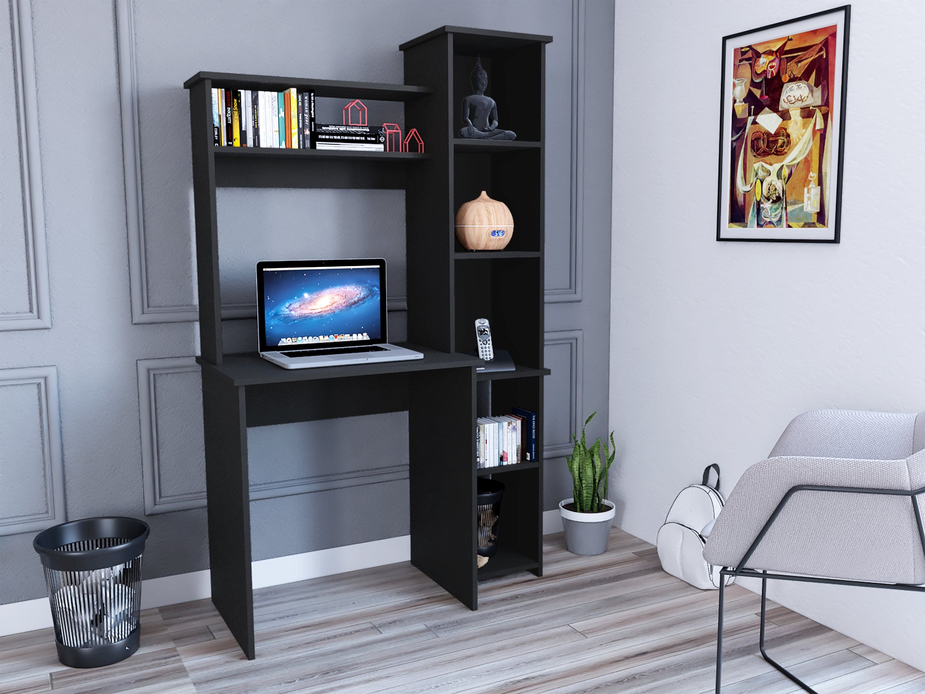 Desk Logan, Five Cubbies, Black Wengue Finish